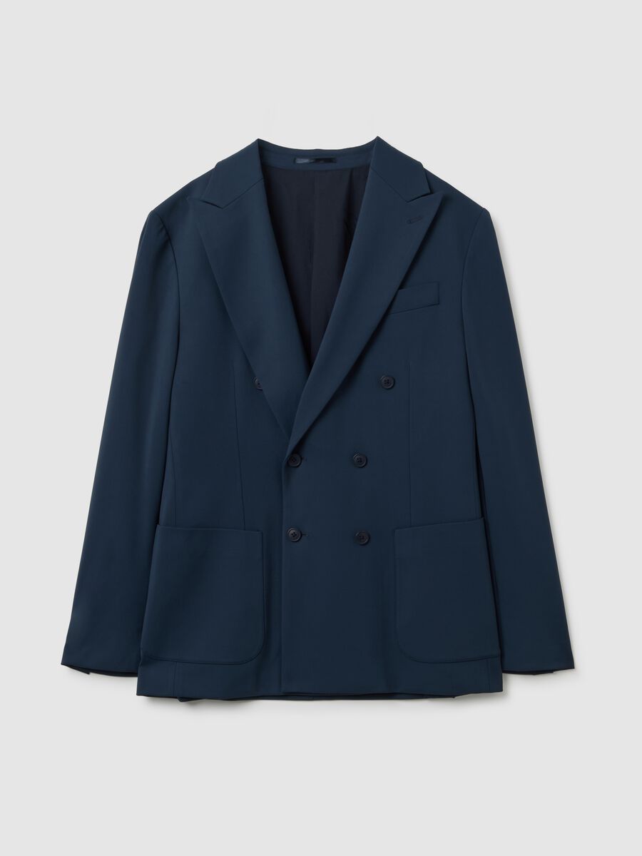 Blue Stretch Fabric Slim Fit Blazer_4