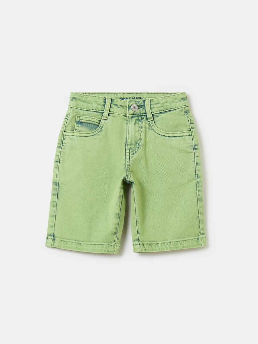 Overdyed denim Bermuda shorts with five pockets_0