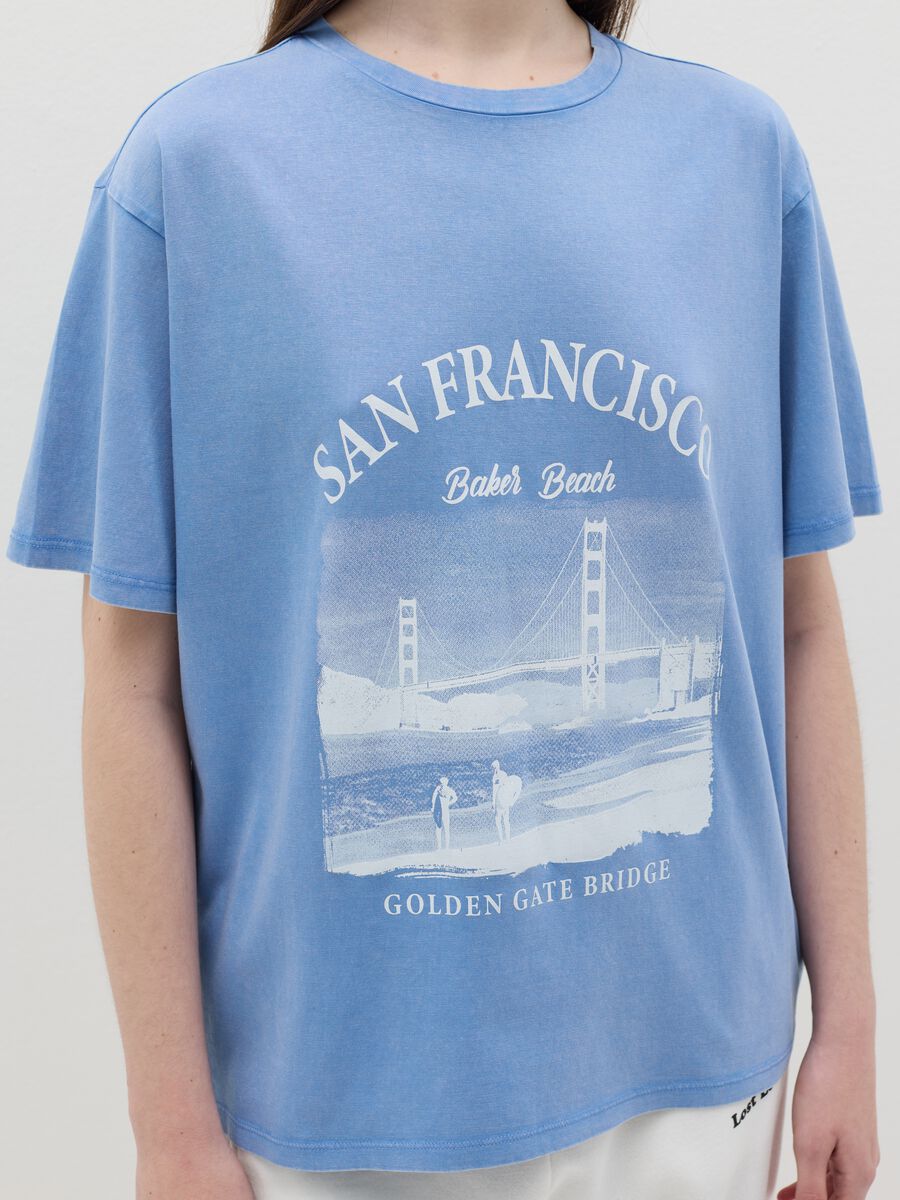 Light blue cotton T-shirt with city print_2