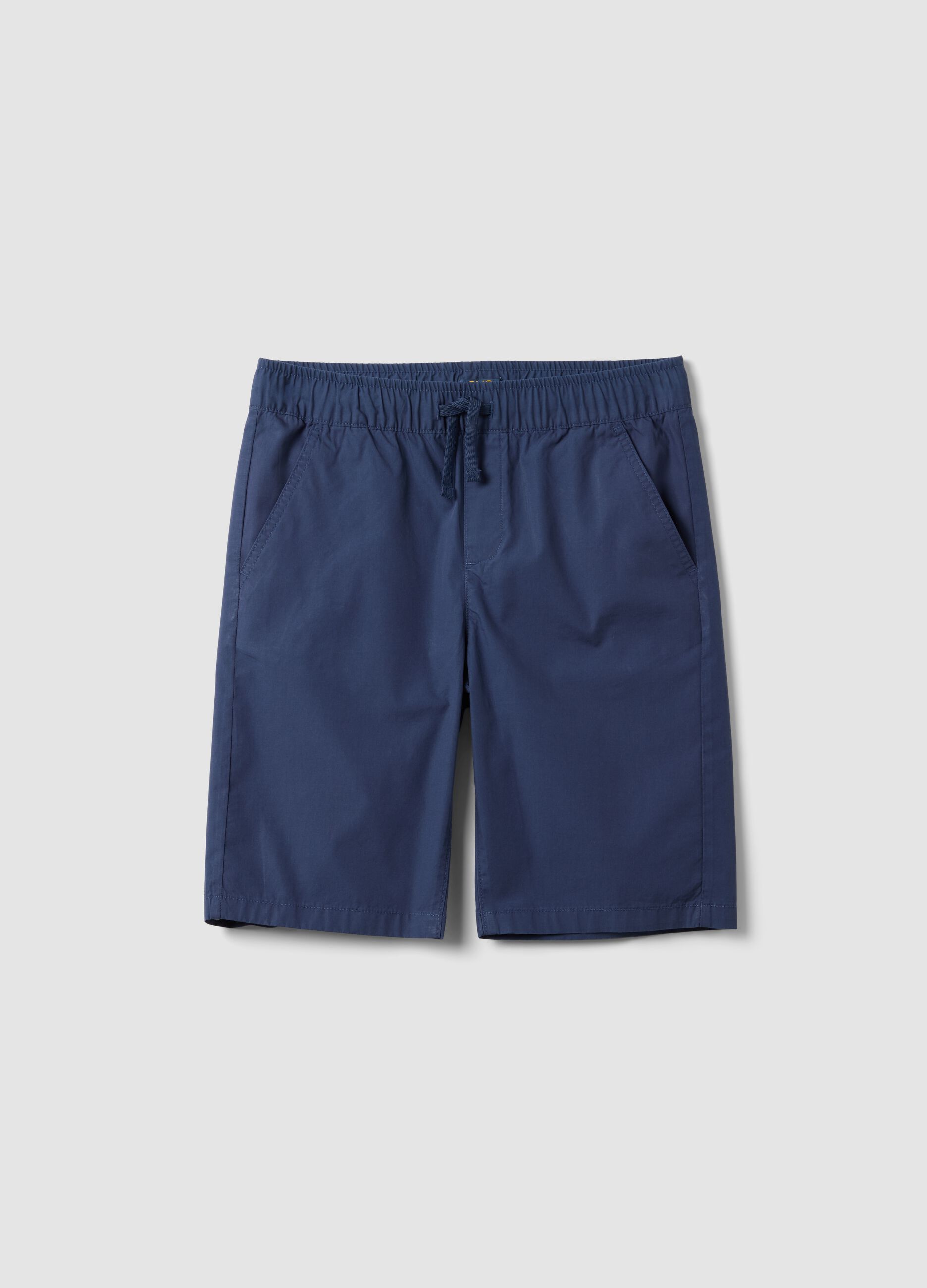 Shorts blu in puro cotone con vita elasticizzata regular fit
