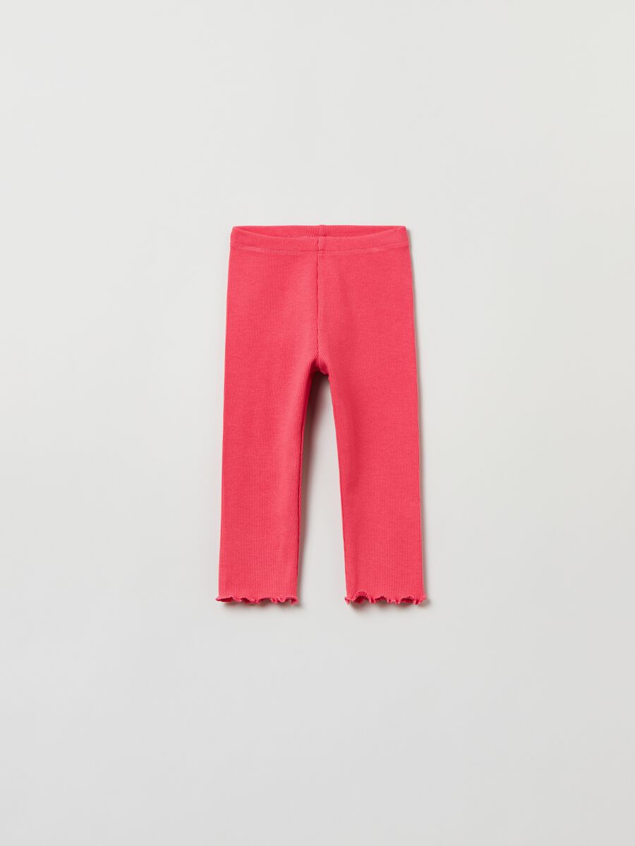 Leggings a costine con orlo ondulato_0