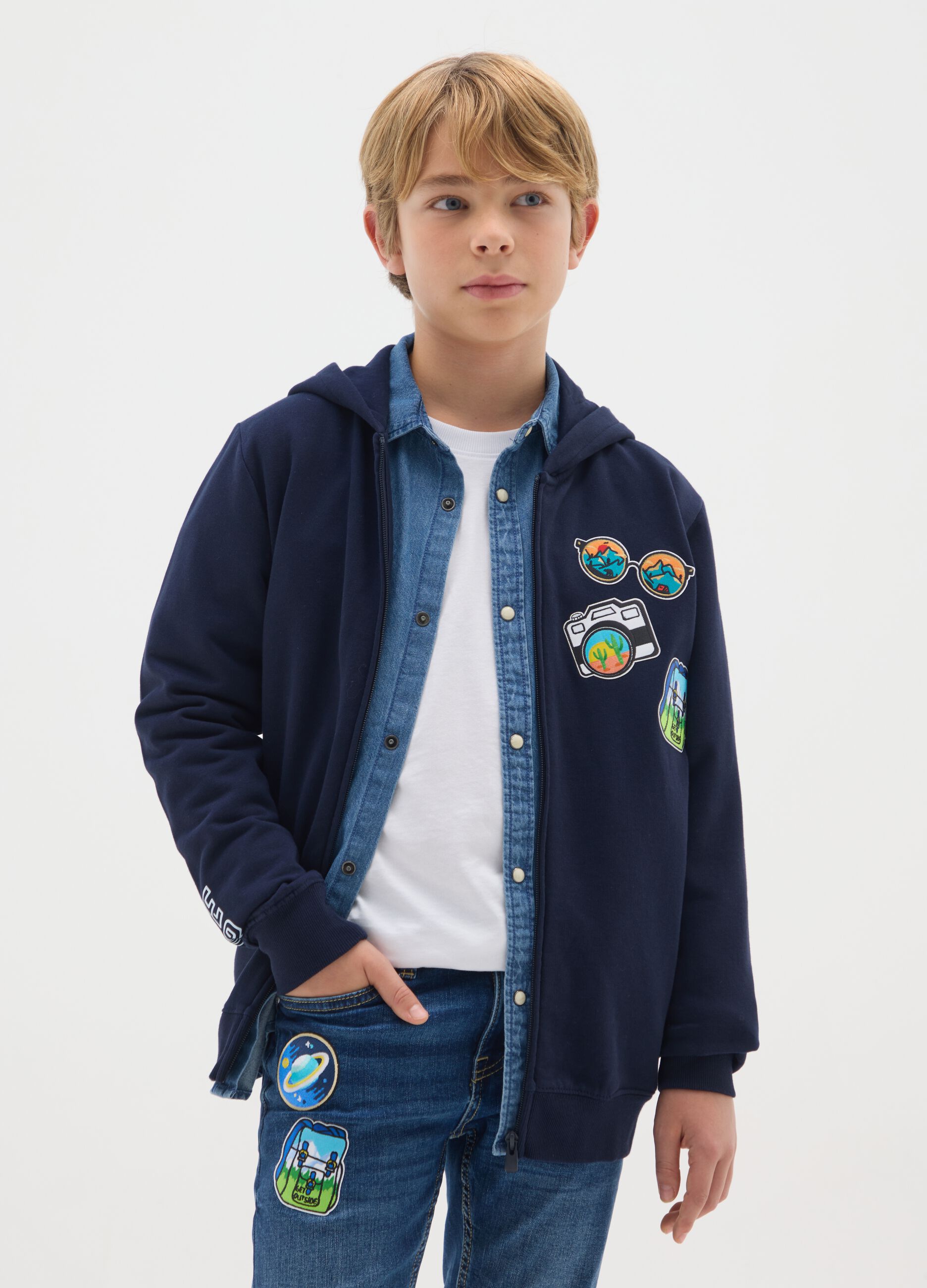 Organic cotton full-zip sweatshirt with hood