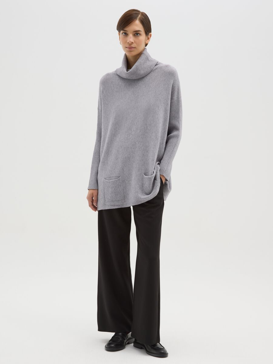 Grey long regular fit jumper with high neck_0