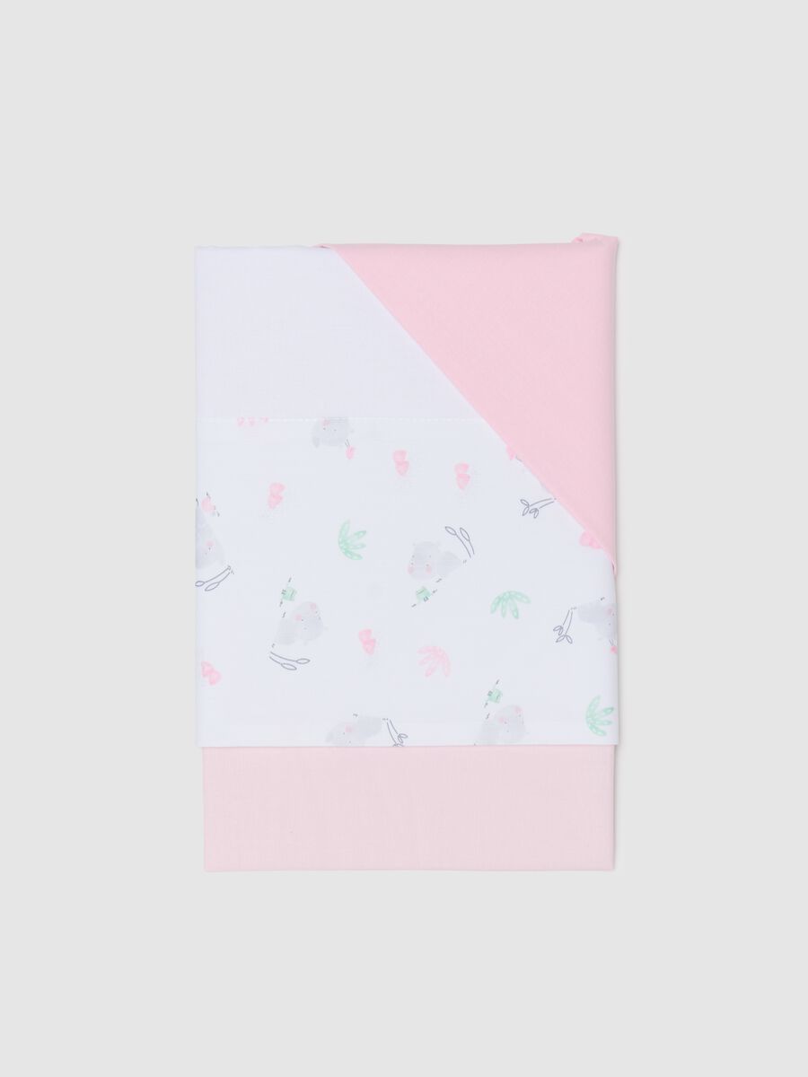 Three-piece white cotton crib set with hippopotamuses print_0