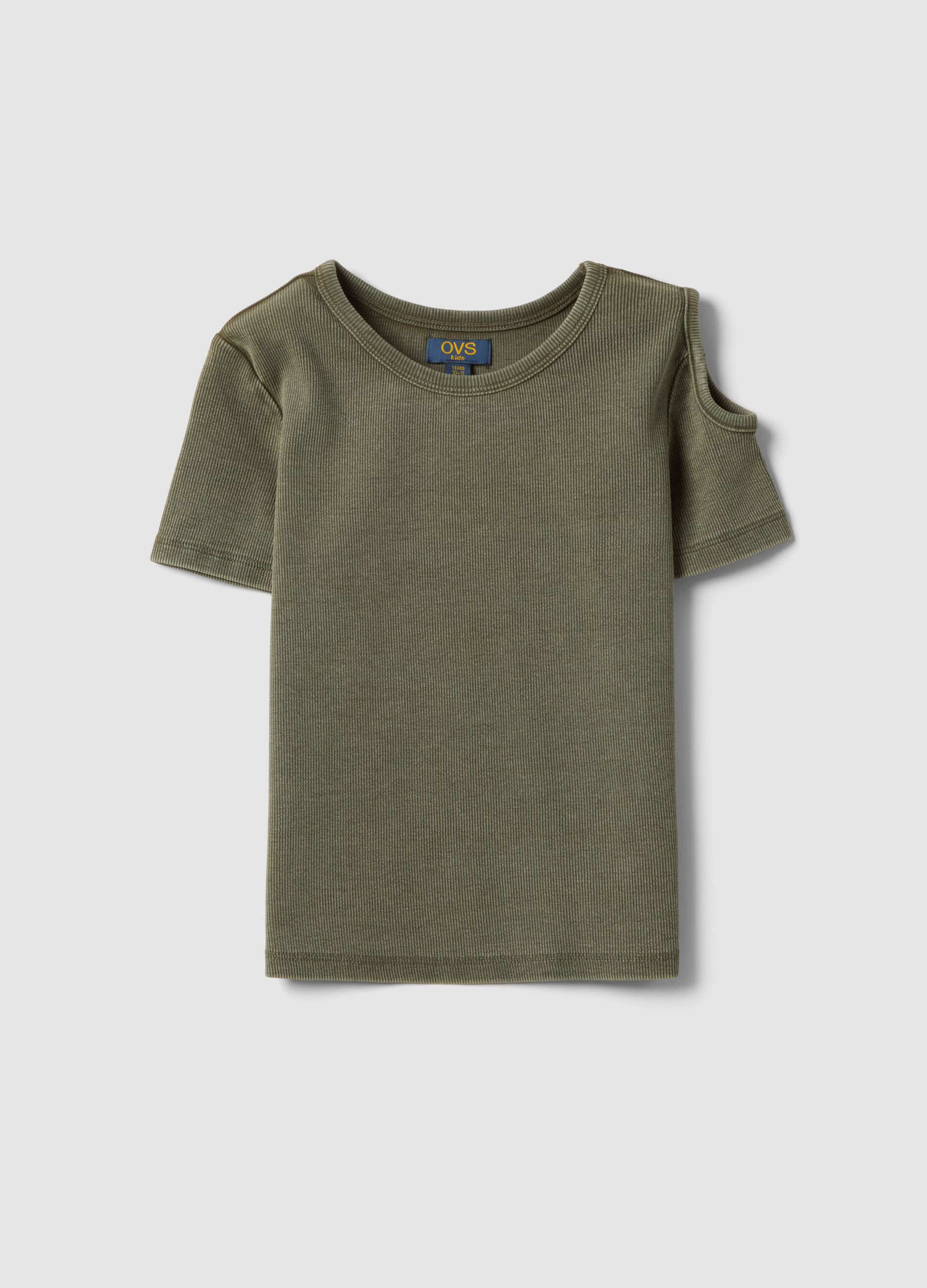 Green cut-out stretch cotton slim fit girl T-shirt