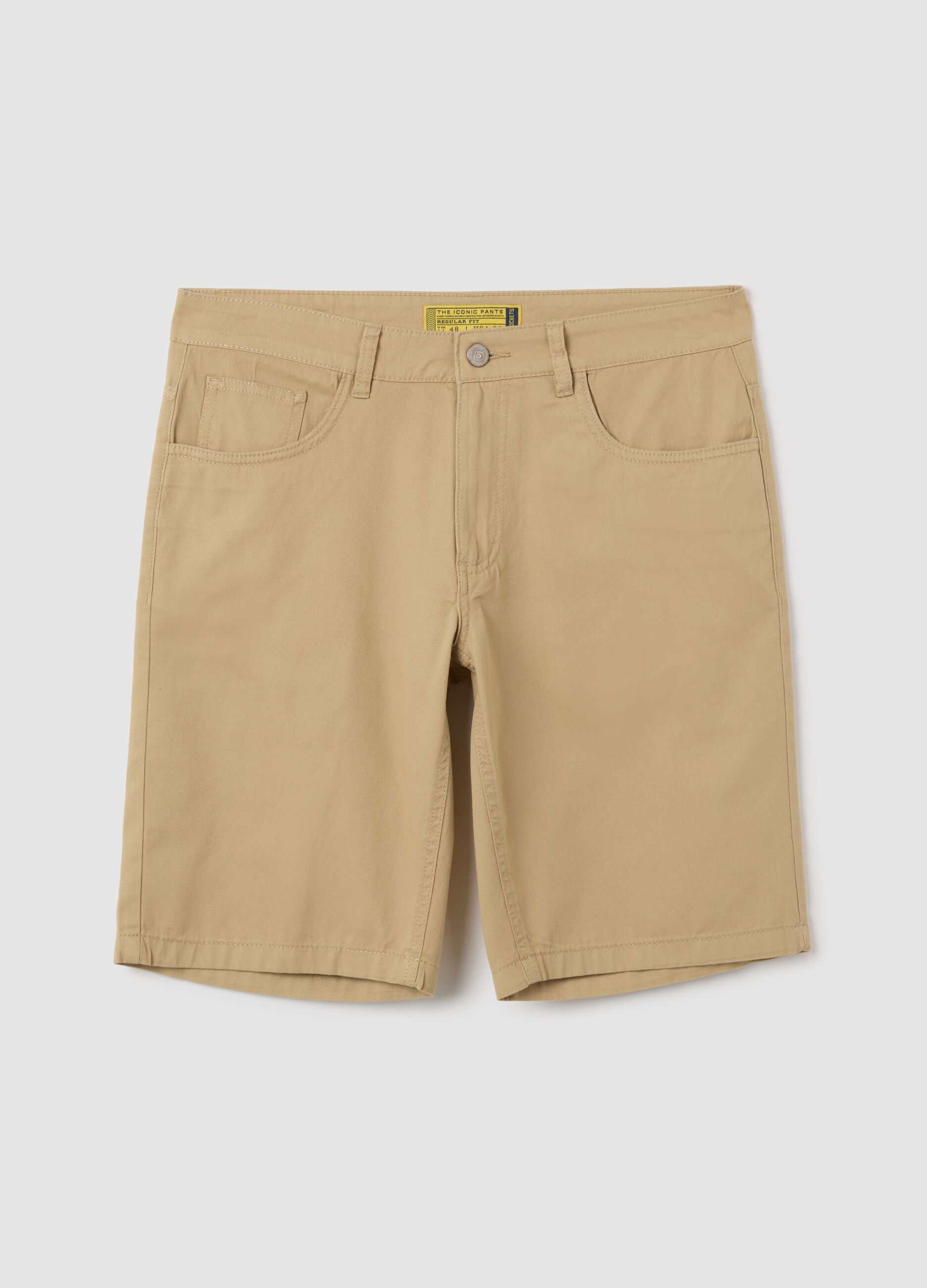 Men's beige pure cotton Bermuda shorts regular fit