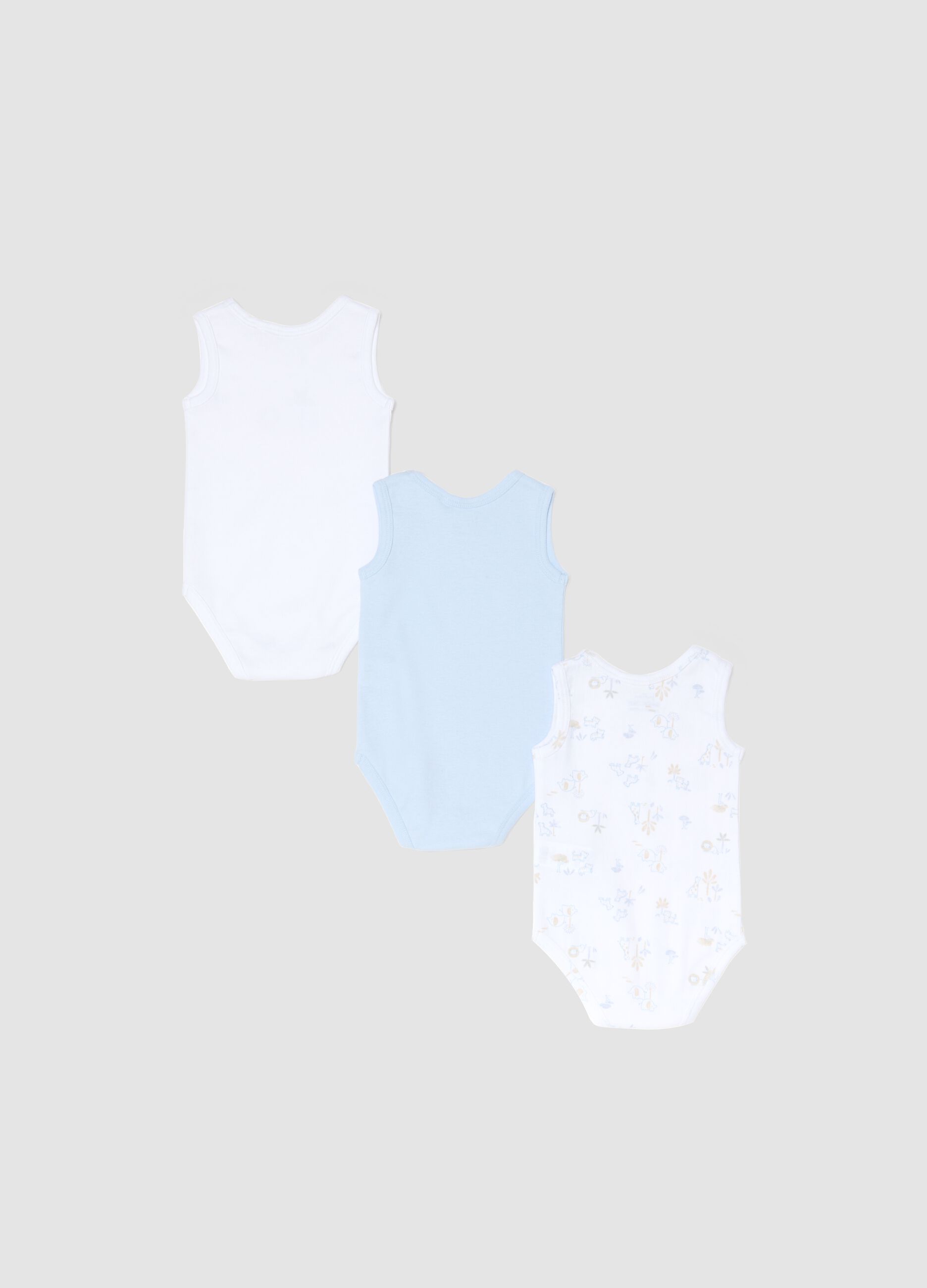Multicolour sleeveless cotton bodysuit tripack for newborns
