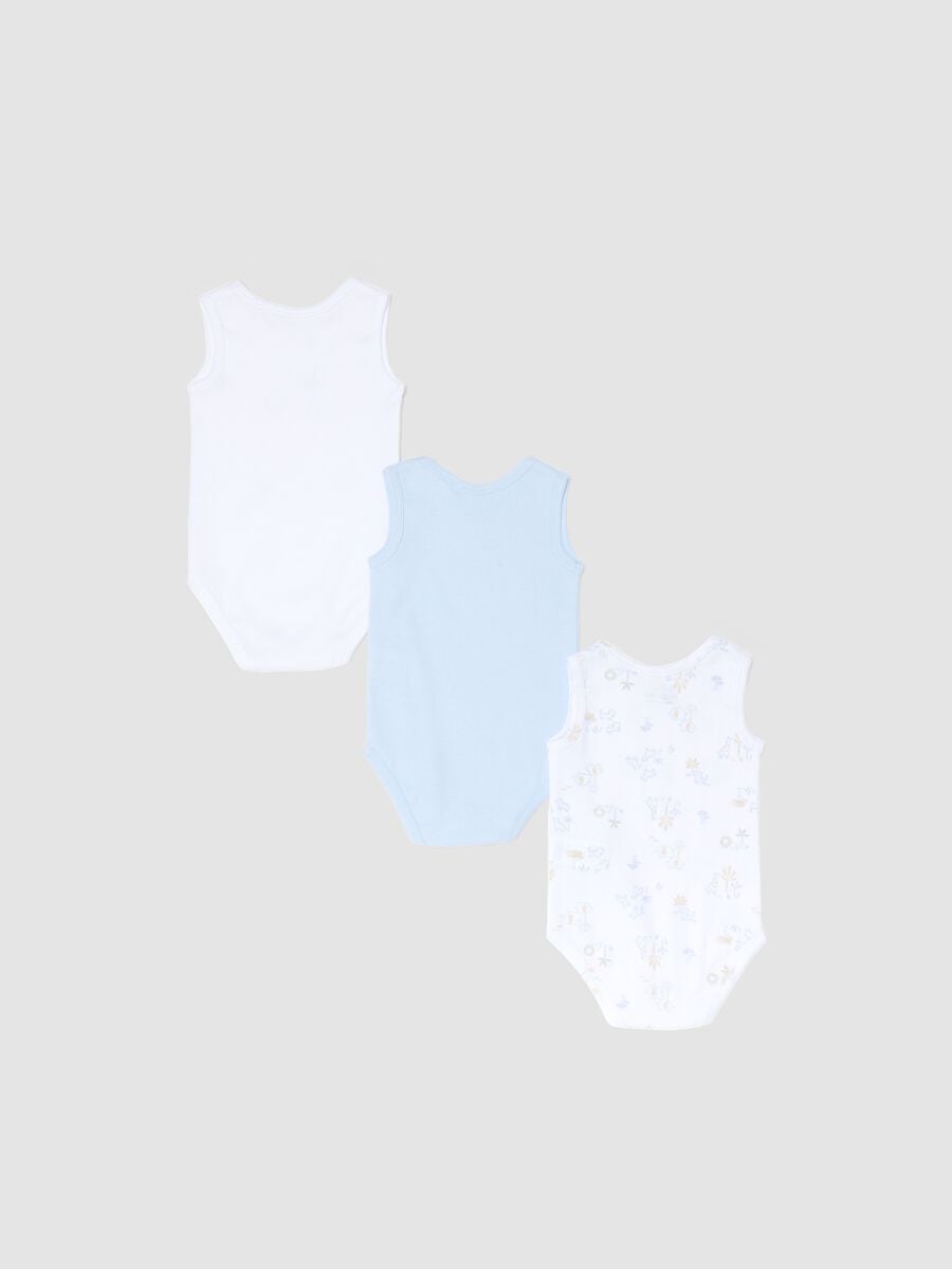 Multicolour sleeveless cotton bodysuit tripack for newborns_1