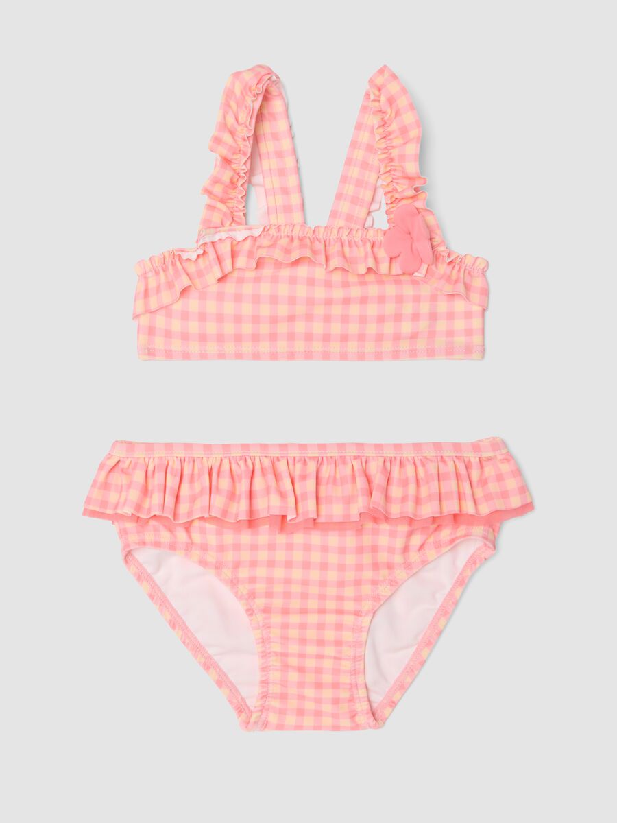 Pink stretch bikini with ruffles for baby girls_0