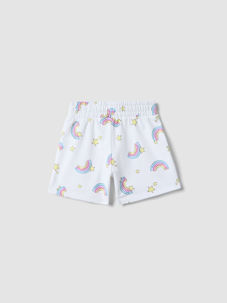 Girls' regular fit white pure cotton shorts with rainbows_1