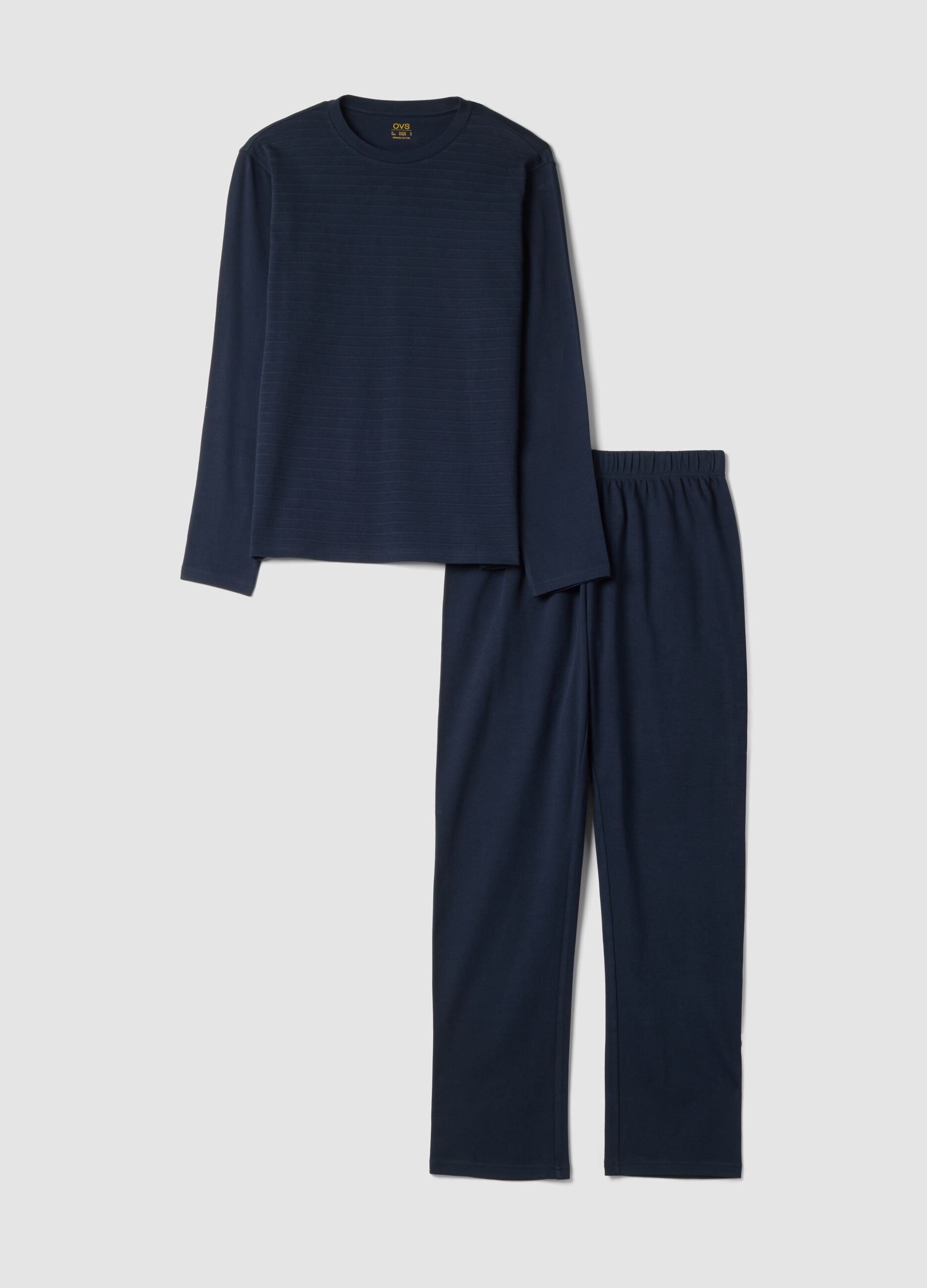 Navy blue organic cotton crew-neck pyjamas, regular fit