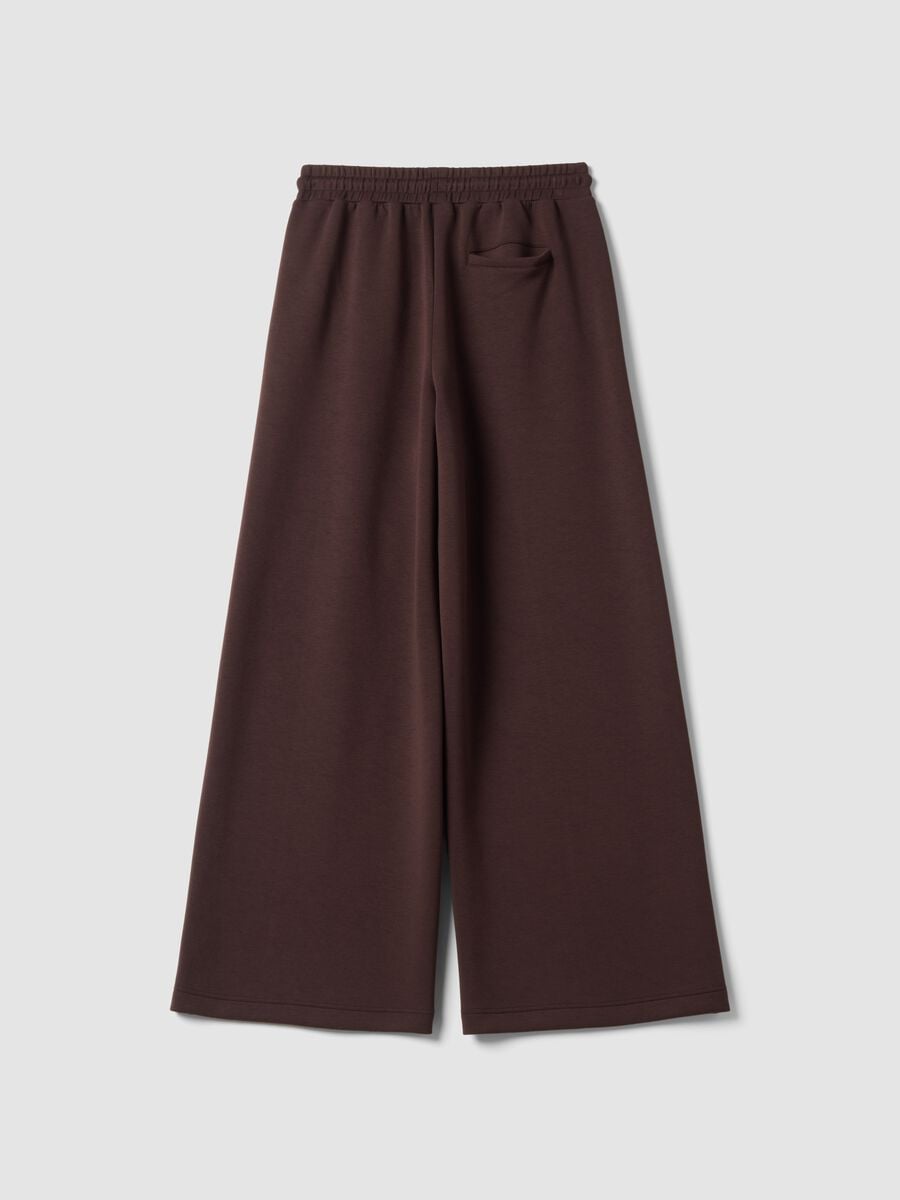Pantaloni marroni wide leg in modal elasticizzato con coulisse_2