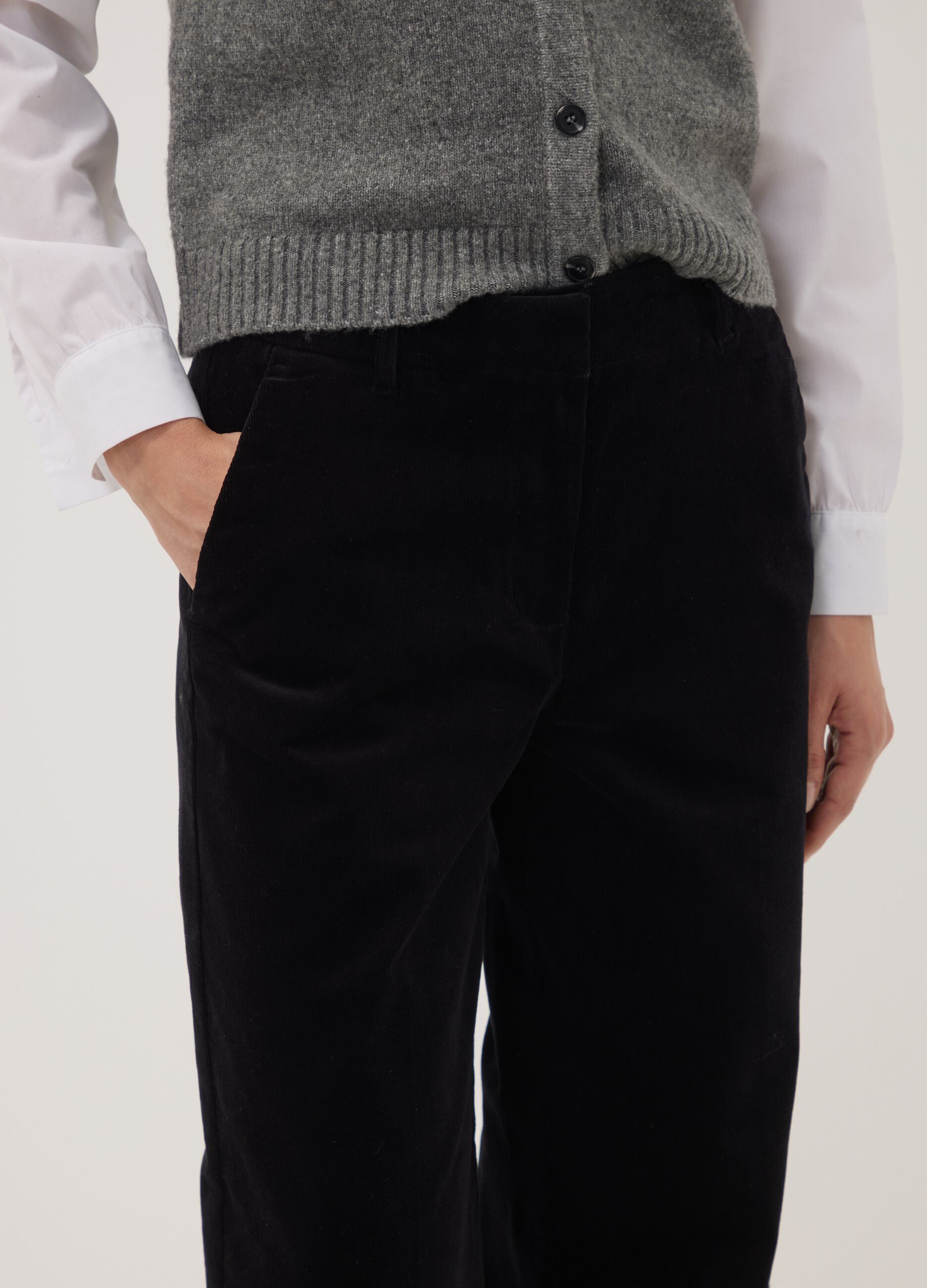 Black The Iconic Pants straight-leg ribbed stretch cotton trousers