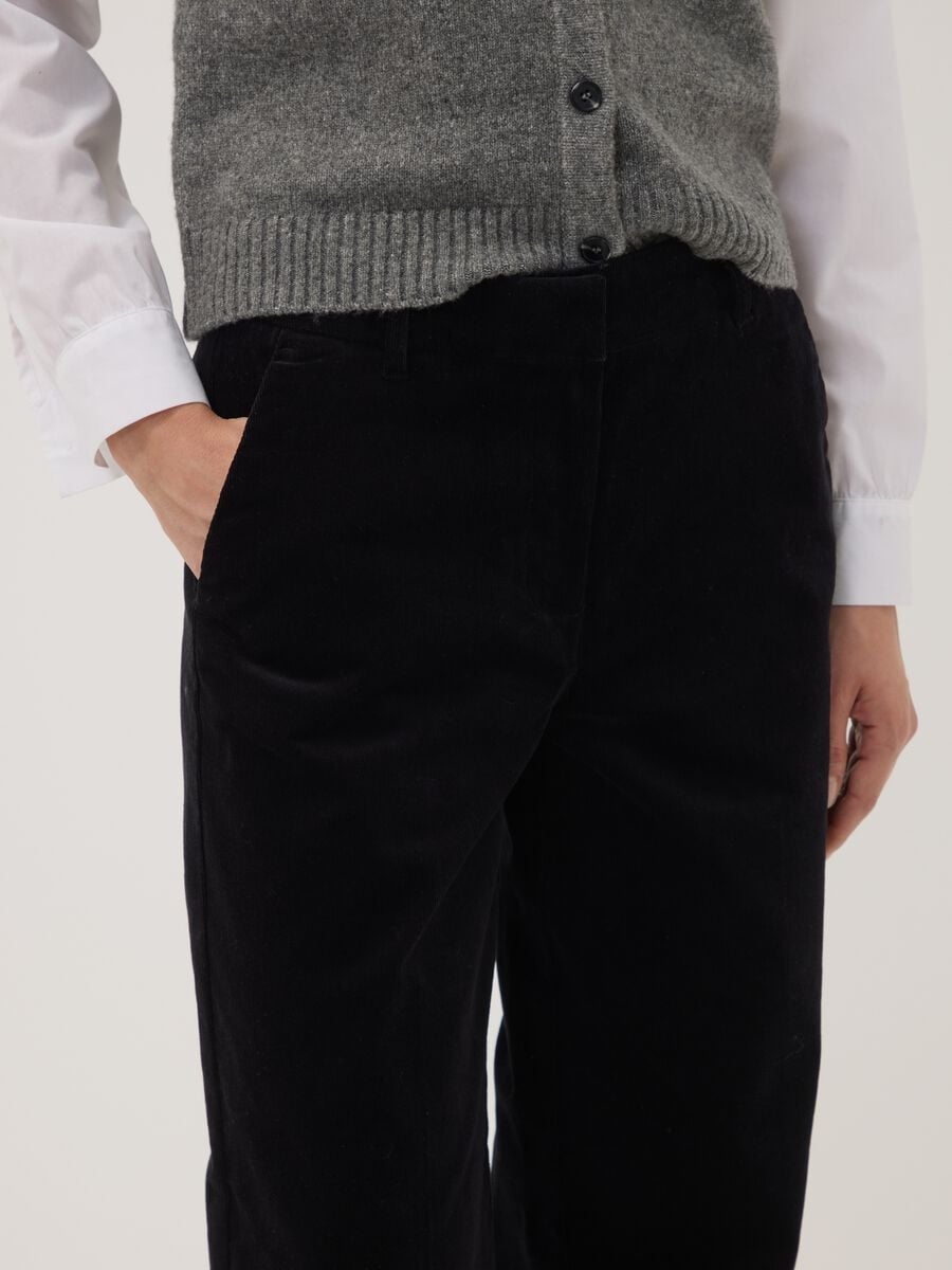 Black The Iconic Pants straight-leg ribbed stretch cotton trousers_2
