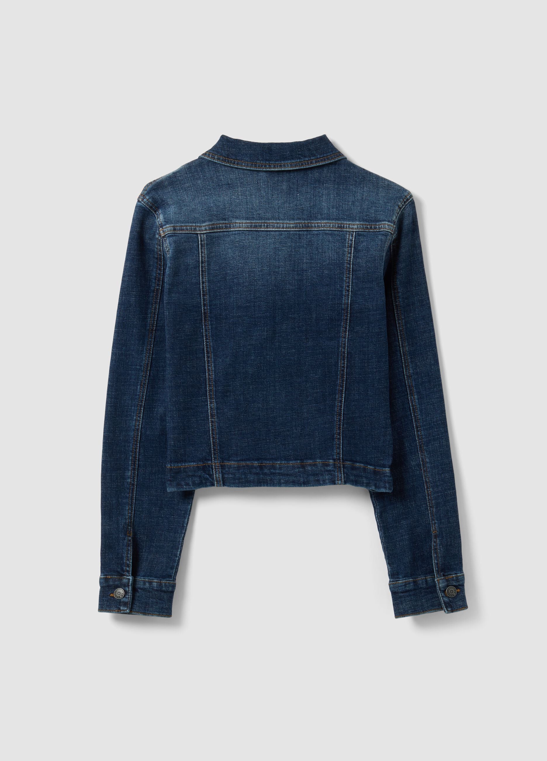 Blue slim-fit jacket in stretch cotton denim with zip