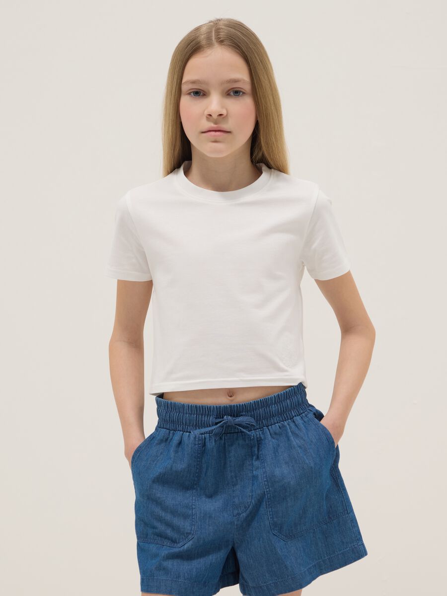 Girls' fitted white stretch cotton T-shirt_0