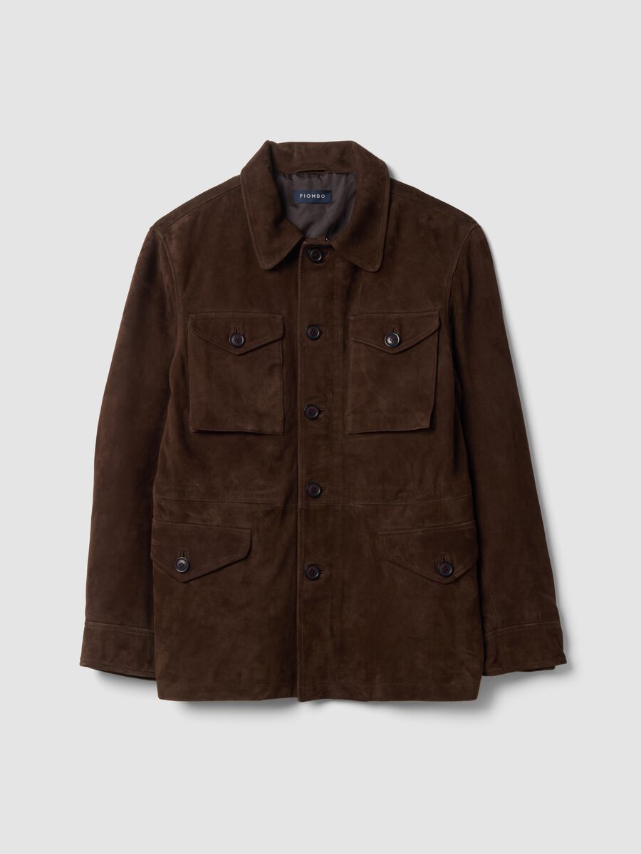 Giacca imbottita marrone in vera pelle_0