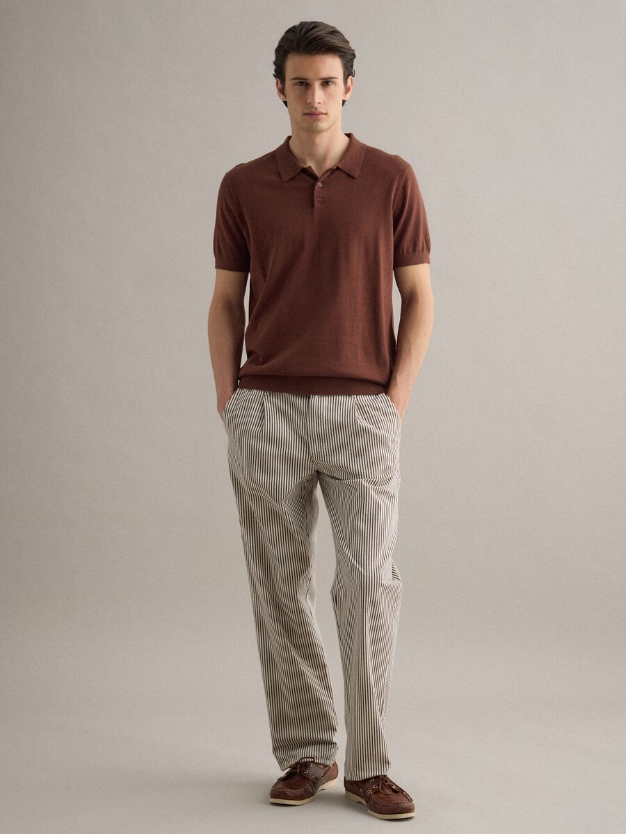 Brown regular fit polo in cotton, linen, and silk blend_1