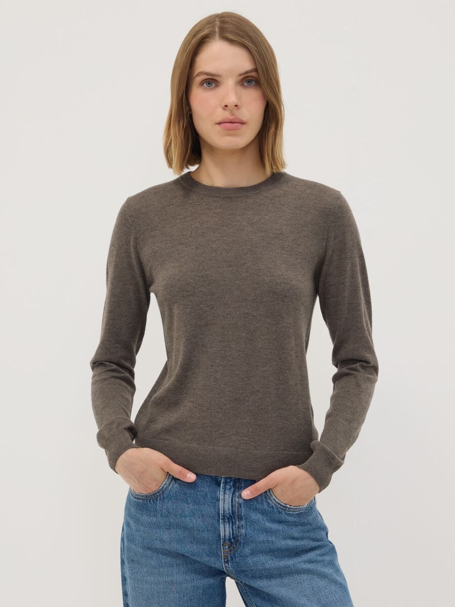 Grey crew-neck wool-blend jumper, regular fit_1