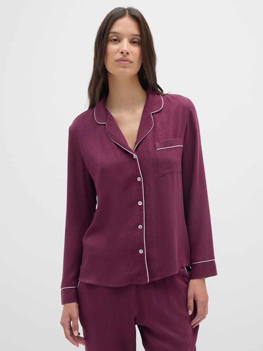 Camicia da pigiama viola chiusura a bottoni_0