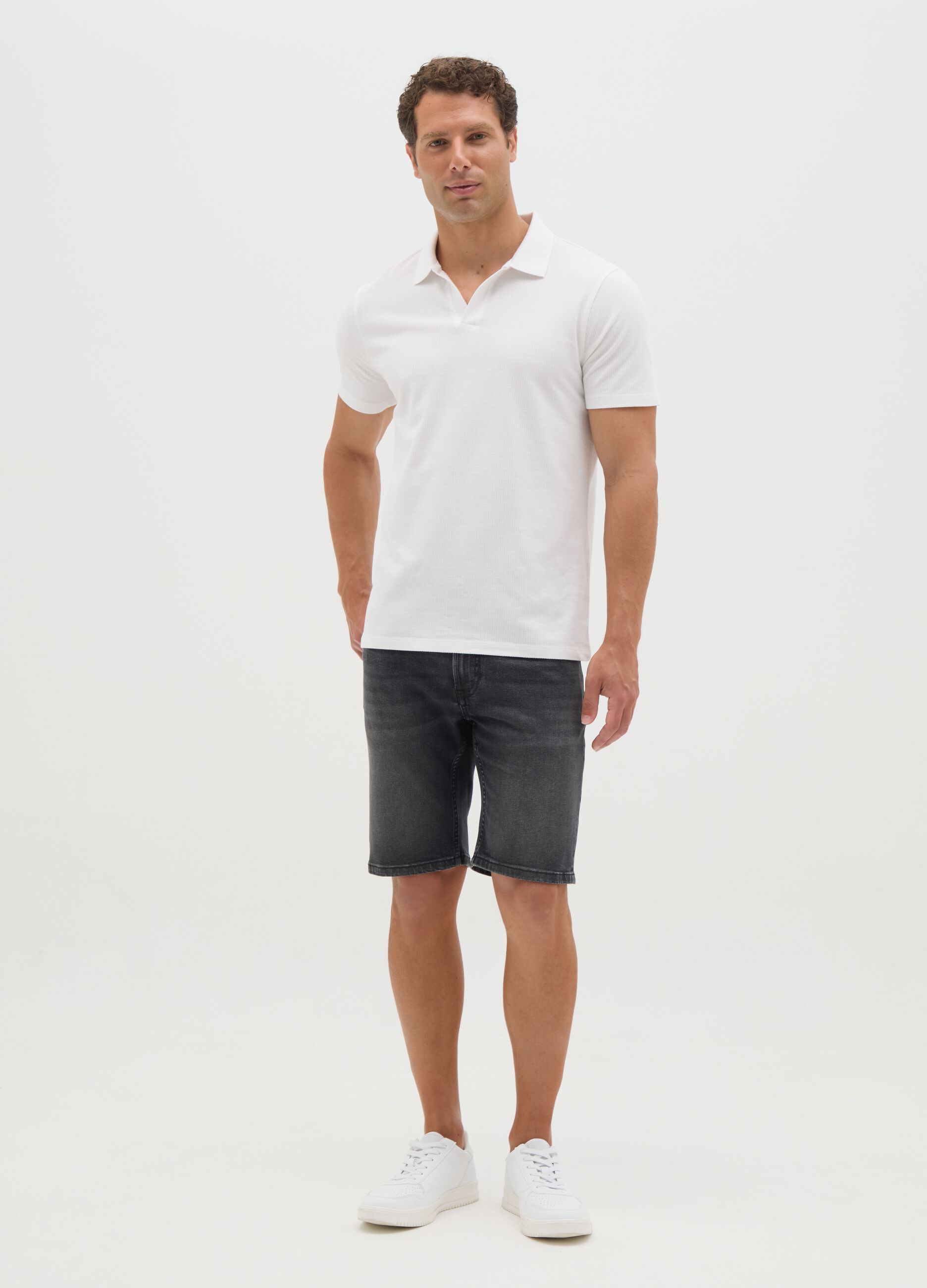 Men's Slim Fit Black Denim Bermuda Shorts