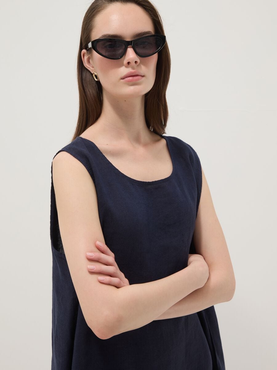 Abito blu lungo in puro lino regular fit_2