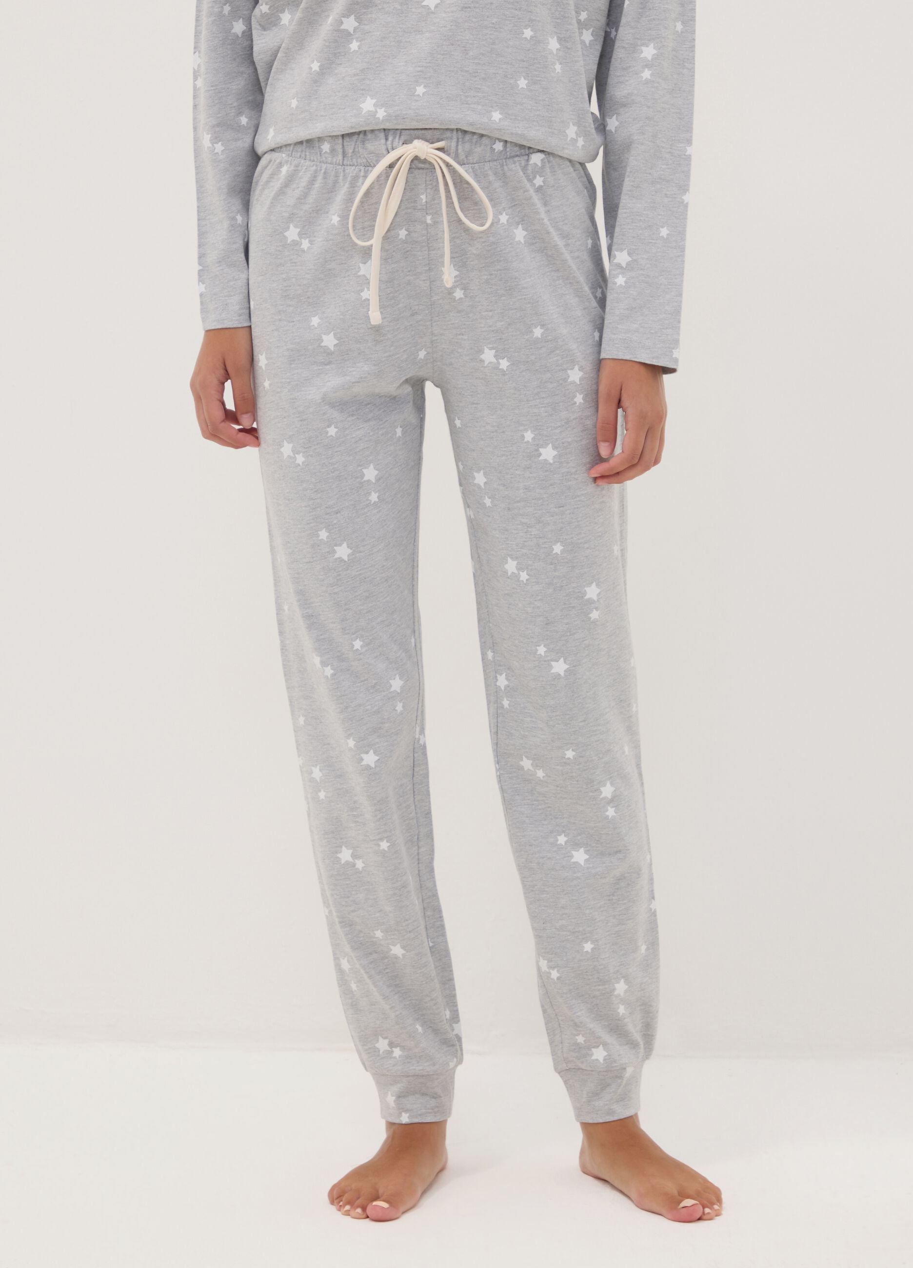 Grey crew-neck pyjamas in organic cotton and viscose blend