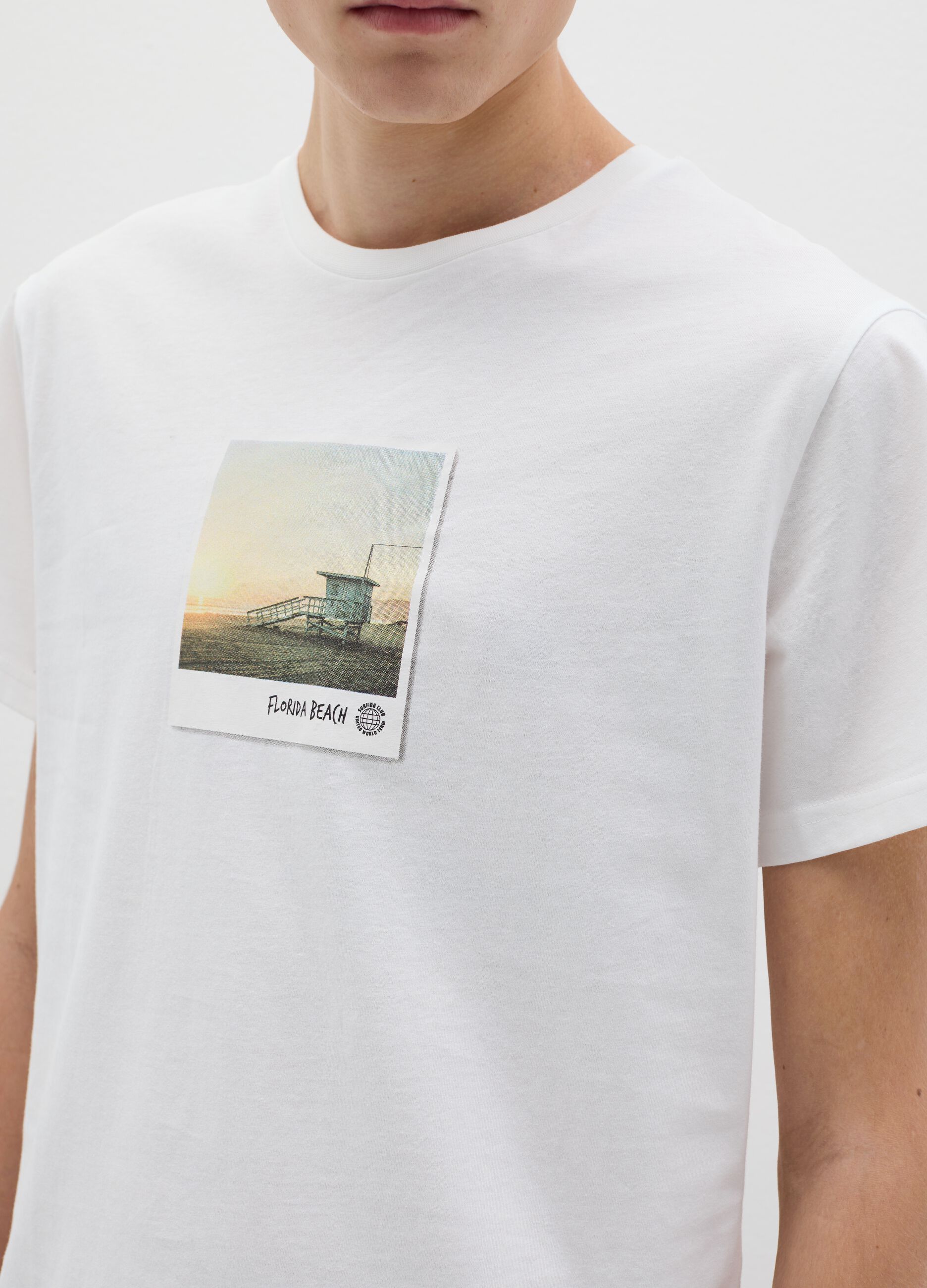 White T-shirt with Florida Beach print
