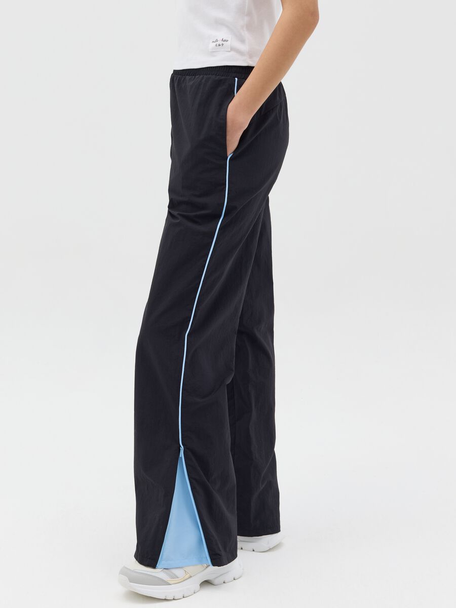 Black nylon joggers with splits and zip_2