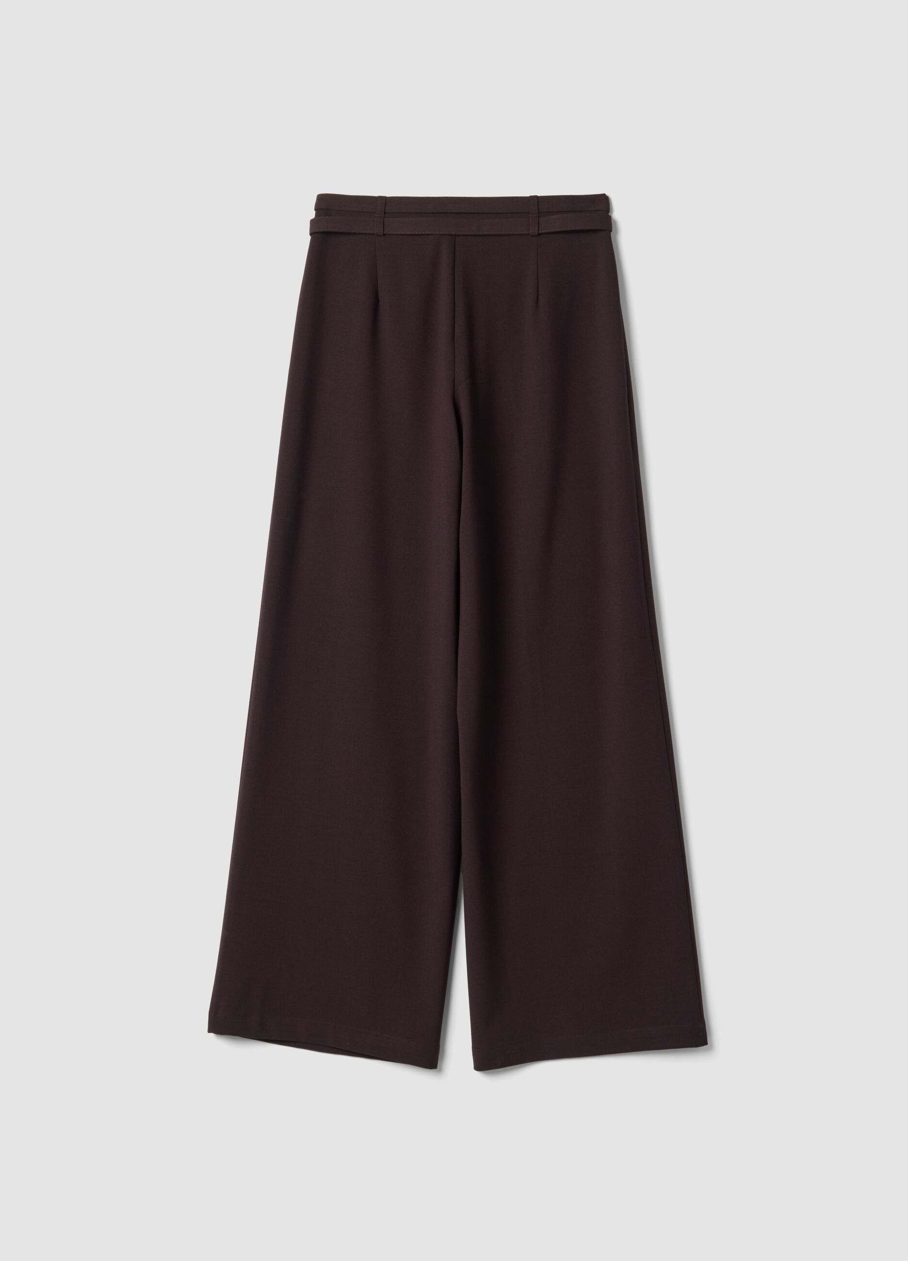 Brown stretch-viscose tailored trousers with belt