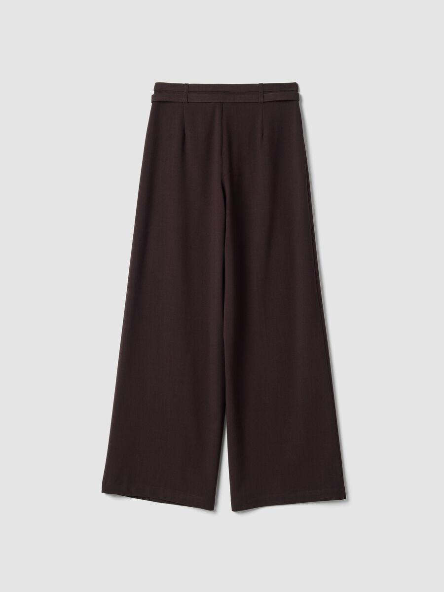 Pantaloni formali marroni in viscosa elasticizzata con cintura_2