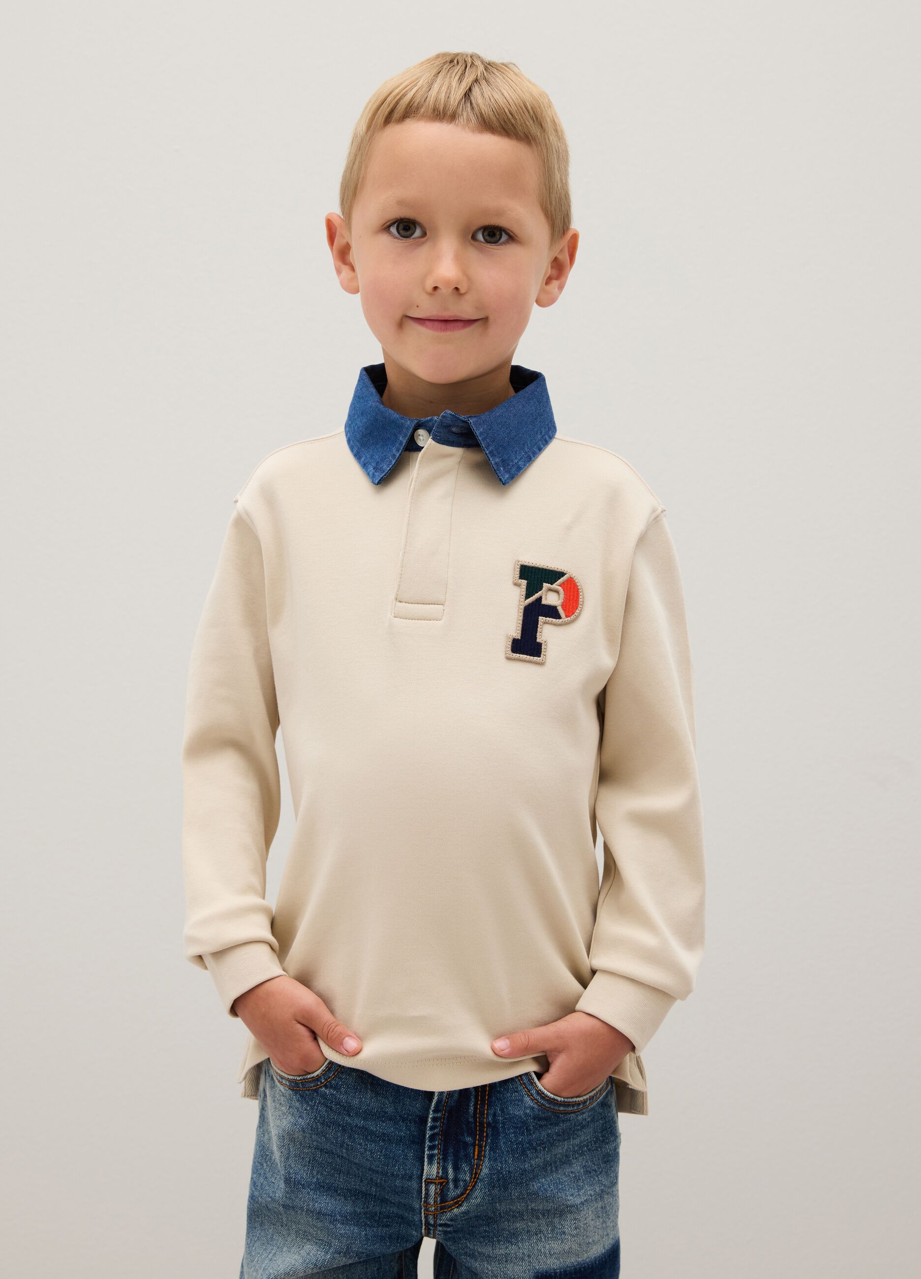 Children's polo shirt in pure beige cotton regular fit