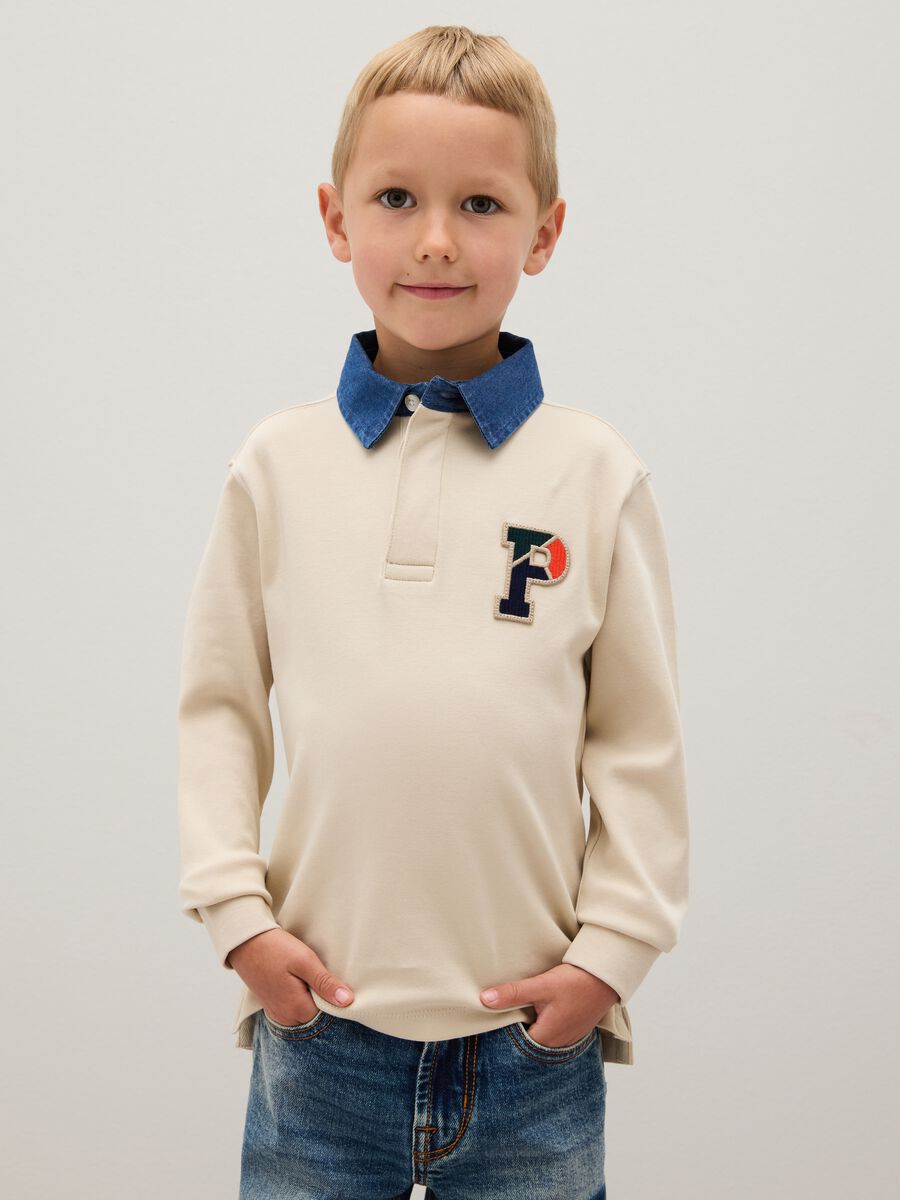Children's polo shirt in pure beige cotton regular fit_0
