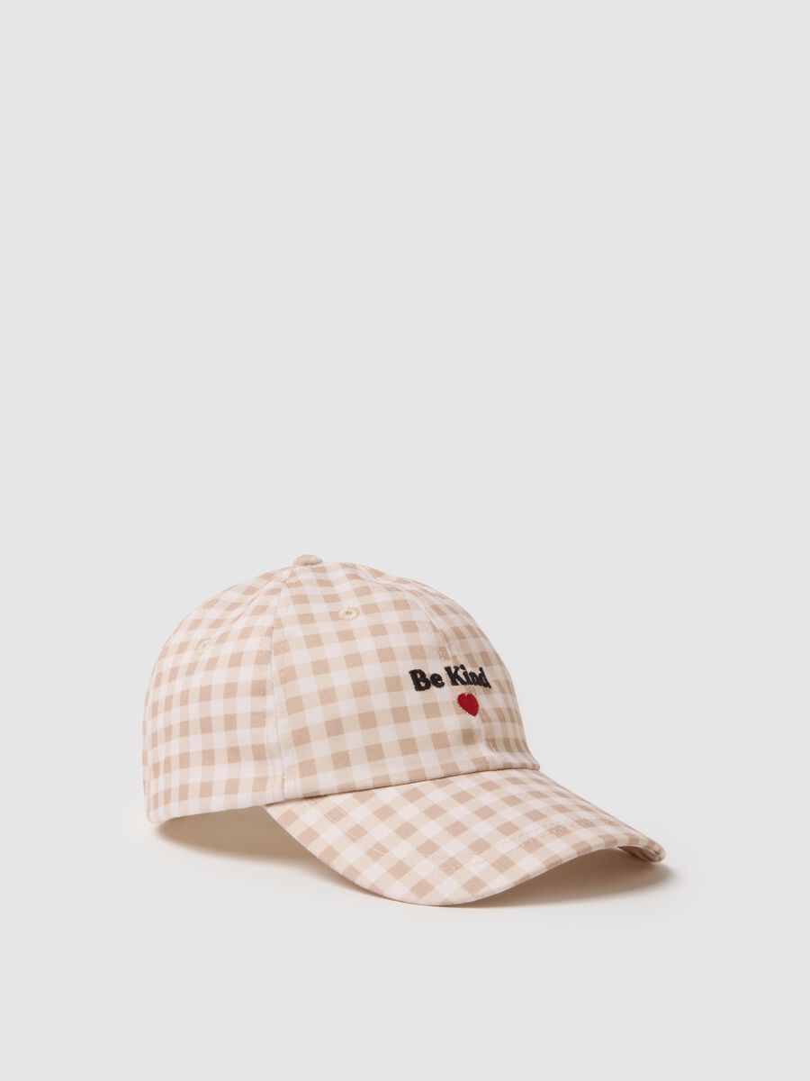 Multi-coloured checked pure cotton baseball cap with embroidery_0