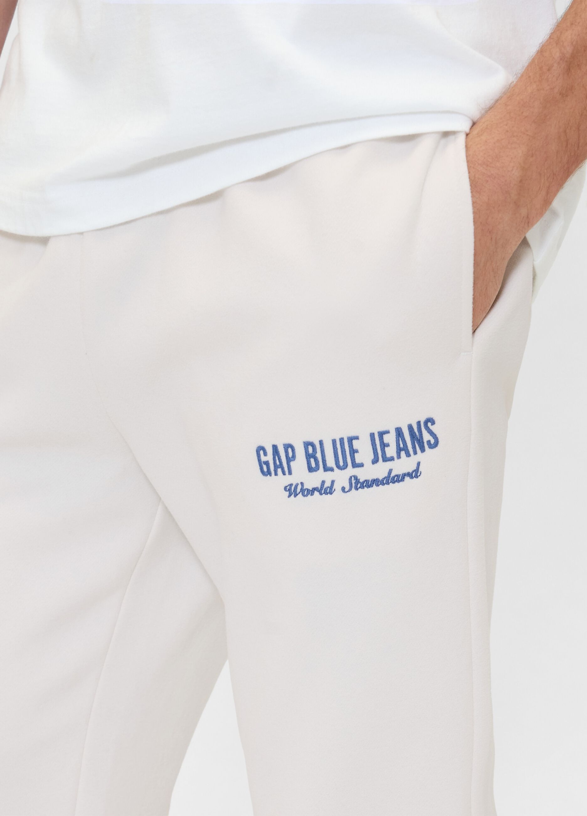 Beige jogger trousers in cotton and polyester blend