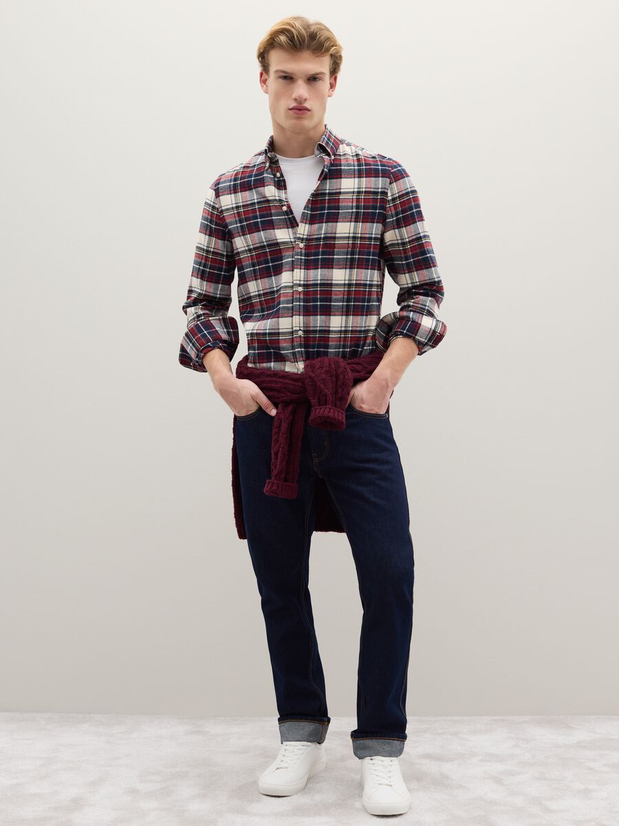 Camicia a quadri multicolor in puro cotone flanella regular fit_1