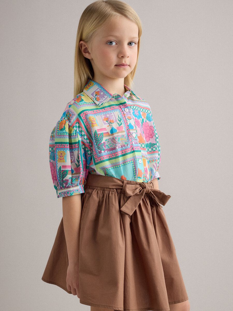 Brown pure cotton girls' skirt regular fit with bow_1