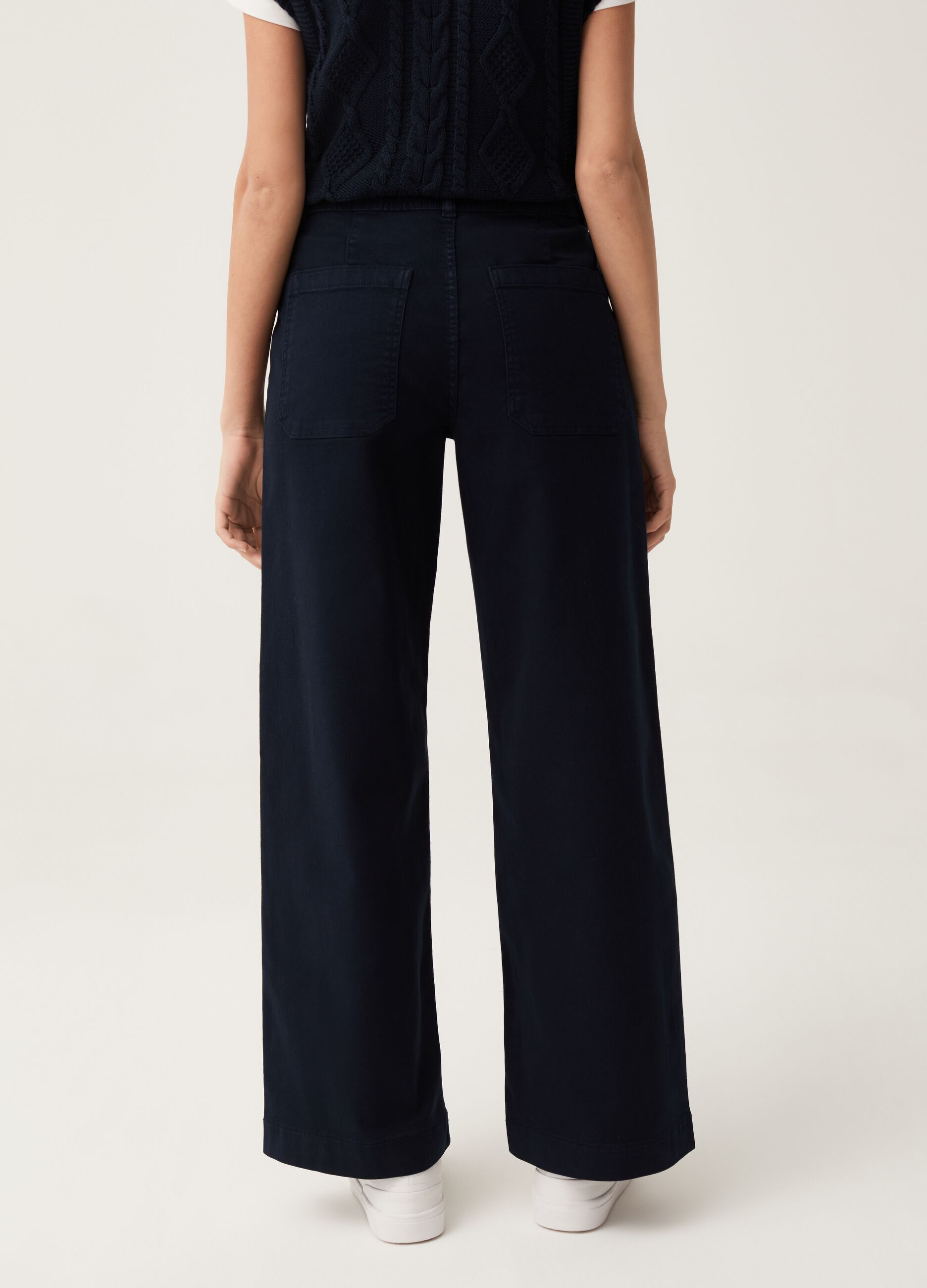 Pantaloni wide leg in cotone stretch