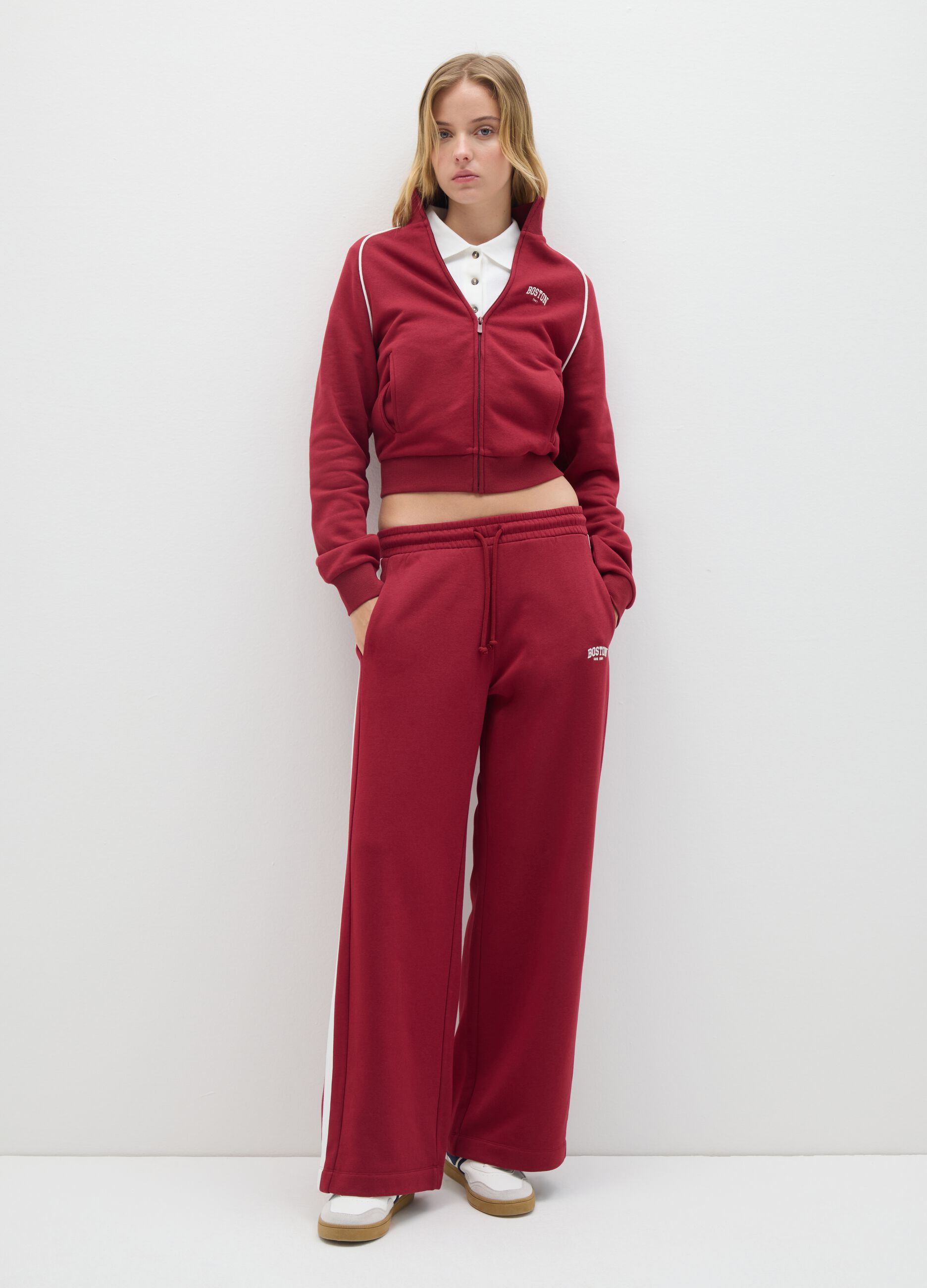 Red regular fit cotton blend sweatshirt