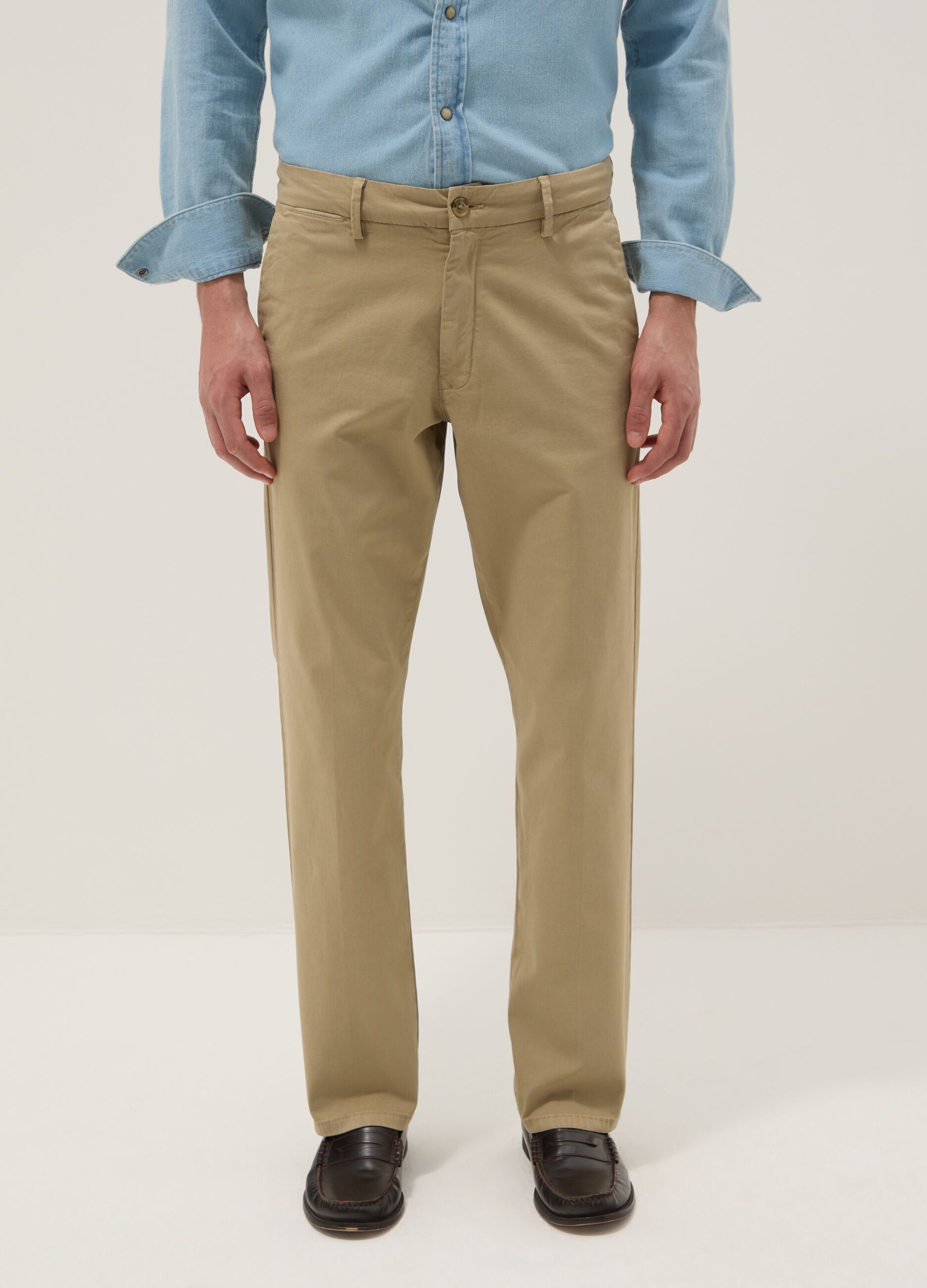 Beige stretch-cotton regular-fit chino trousers