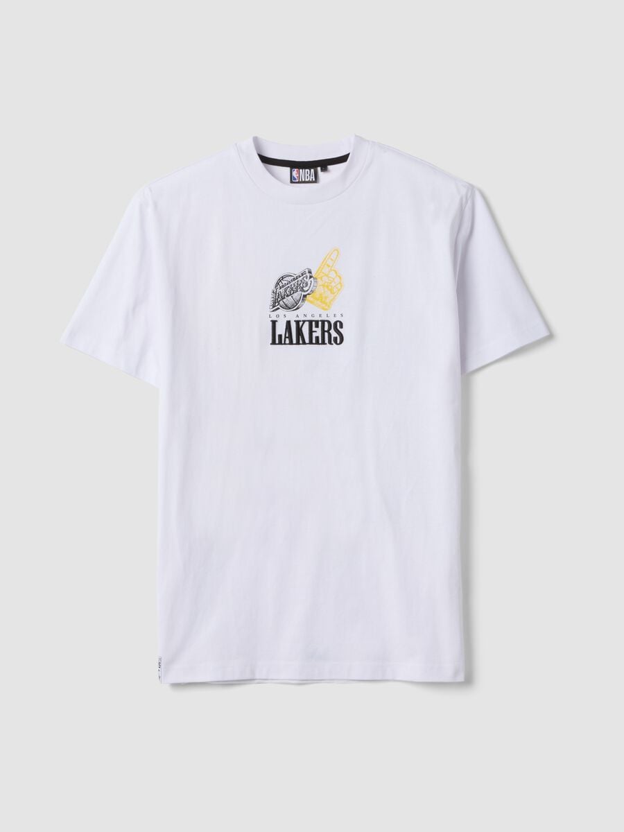 White pure cotton T-shirt with Los Angeles Lakers logo_4