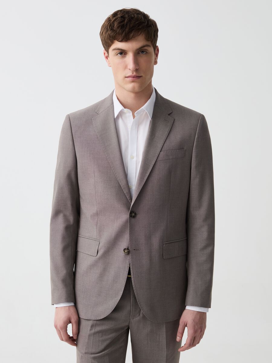 Regular-fit single-breasted blazer with micro structure_0