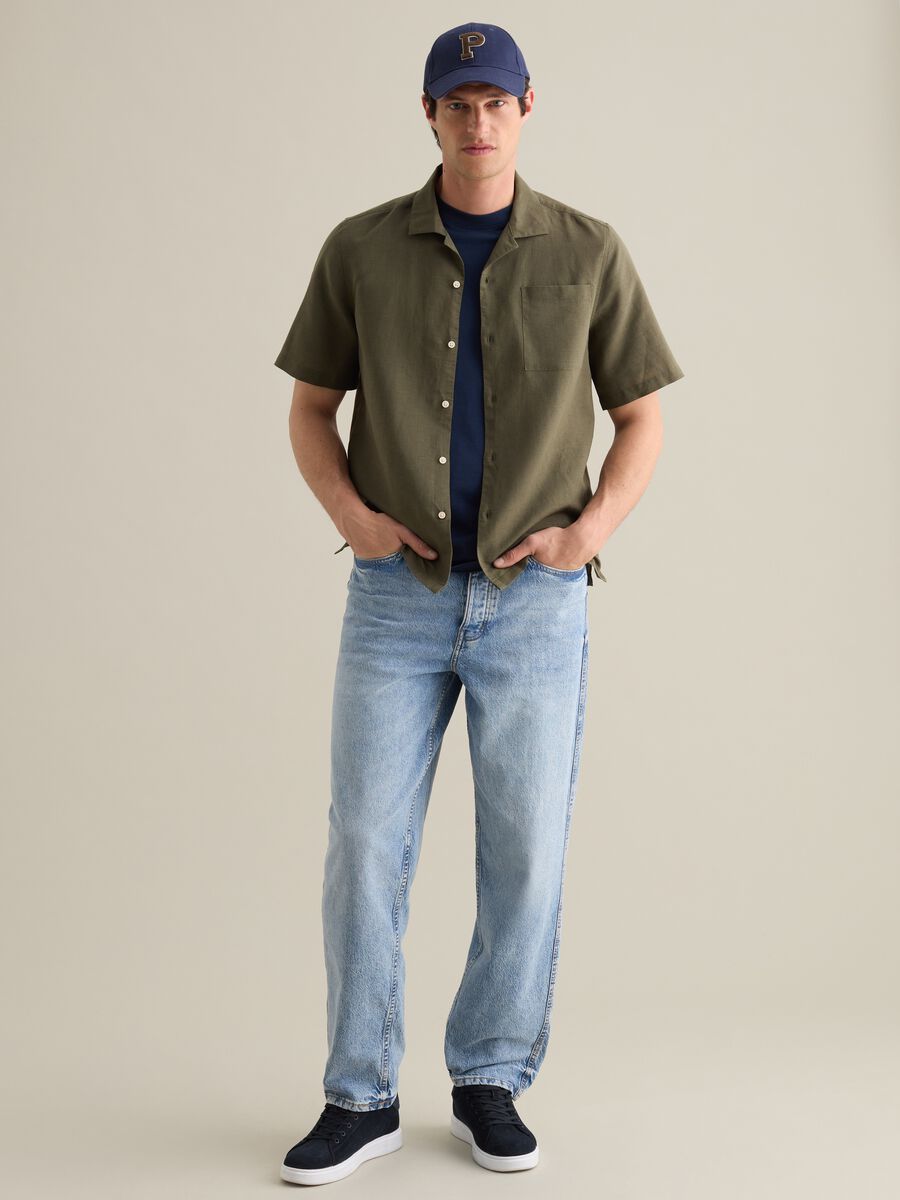 Green linen and cotton shirt Piombo_1