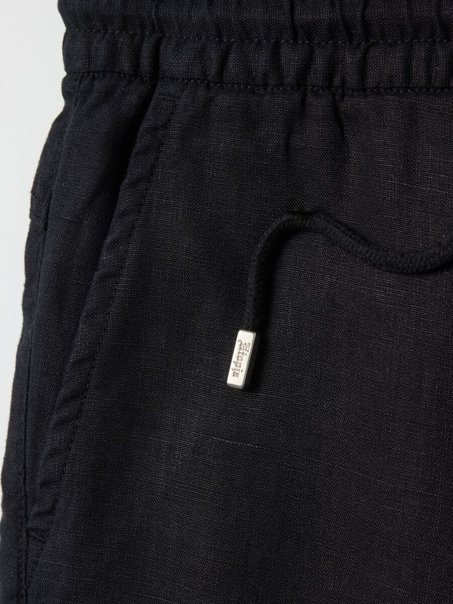 100% Linen Black Cargo Shorts_6