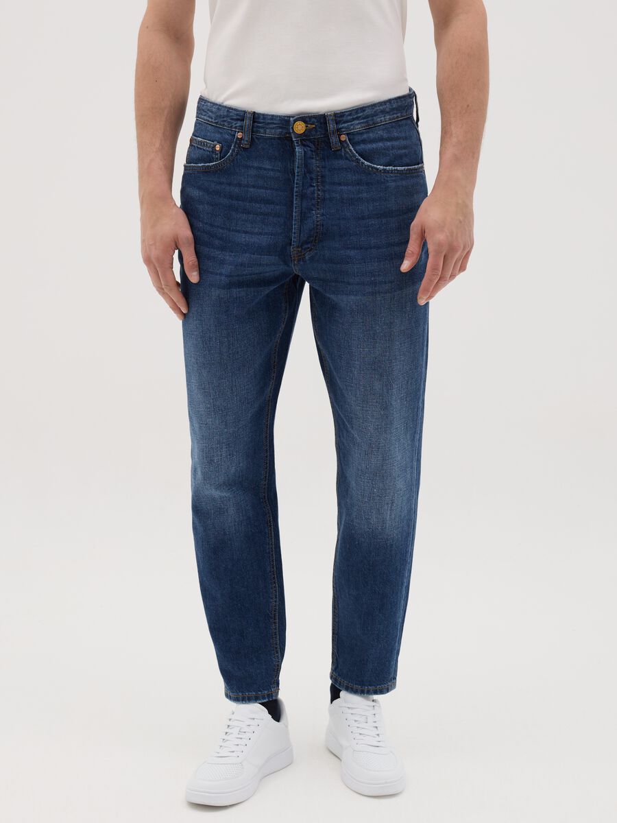 Men's blue denim regular fit jeans_1