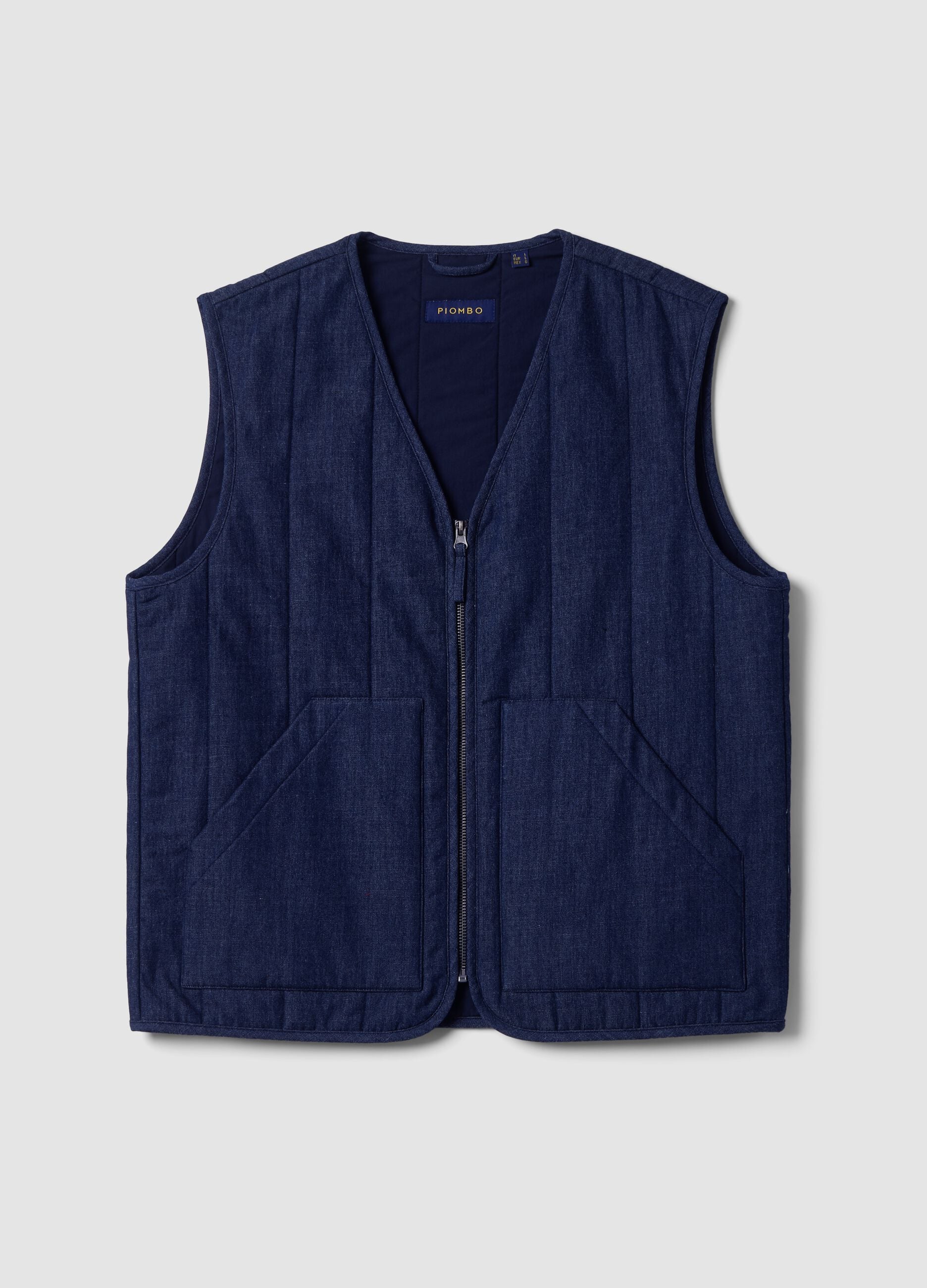 Blue gilet in a cotton, lyocell and viscose blend