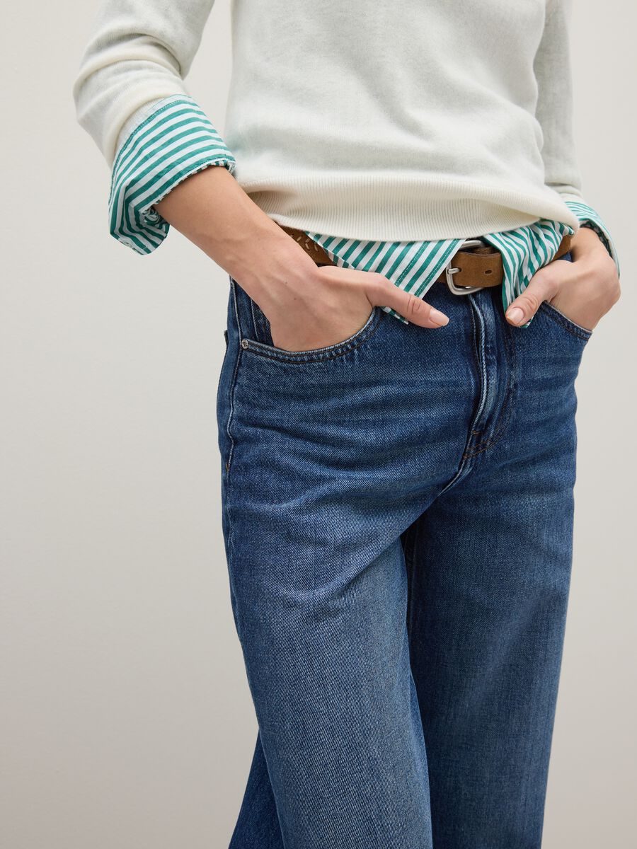 Regular fit blue denim pure cotton trousers_3