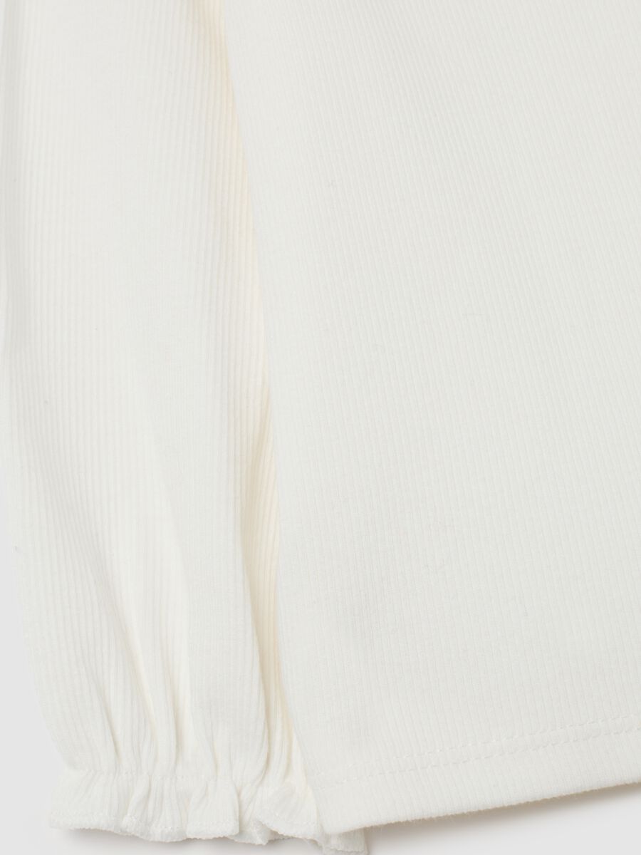 Maglia da bimba in misto cotone elasticizzato bianca regular fit con girocollo_2