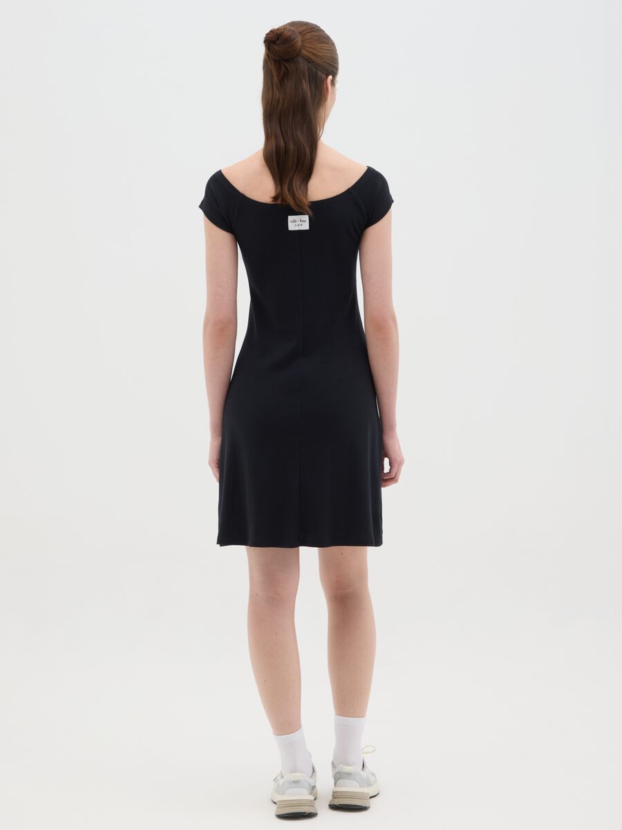 Women's black pure cotton dress regular fit with boat neckline_3