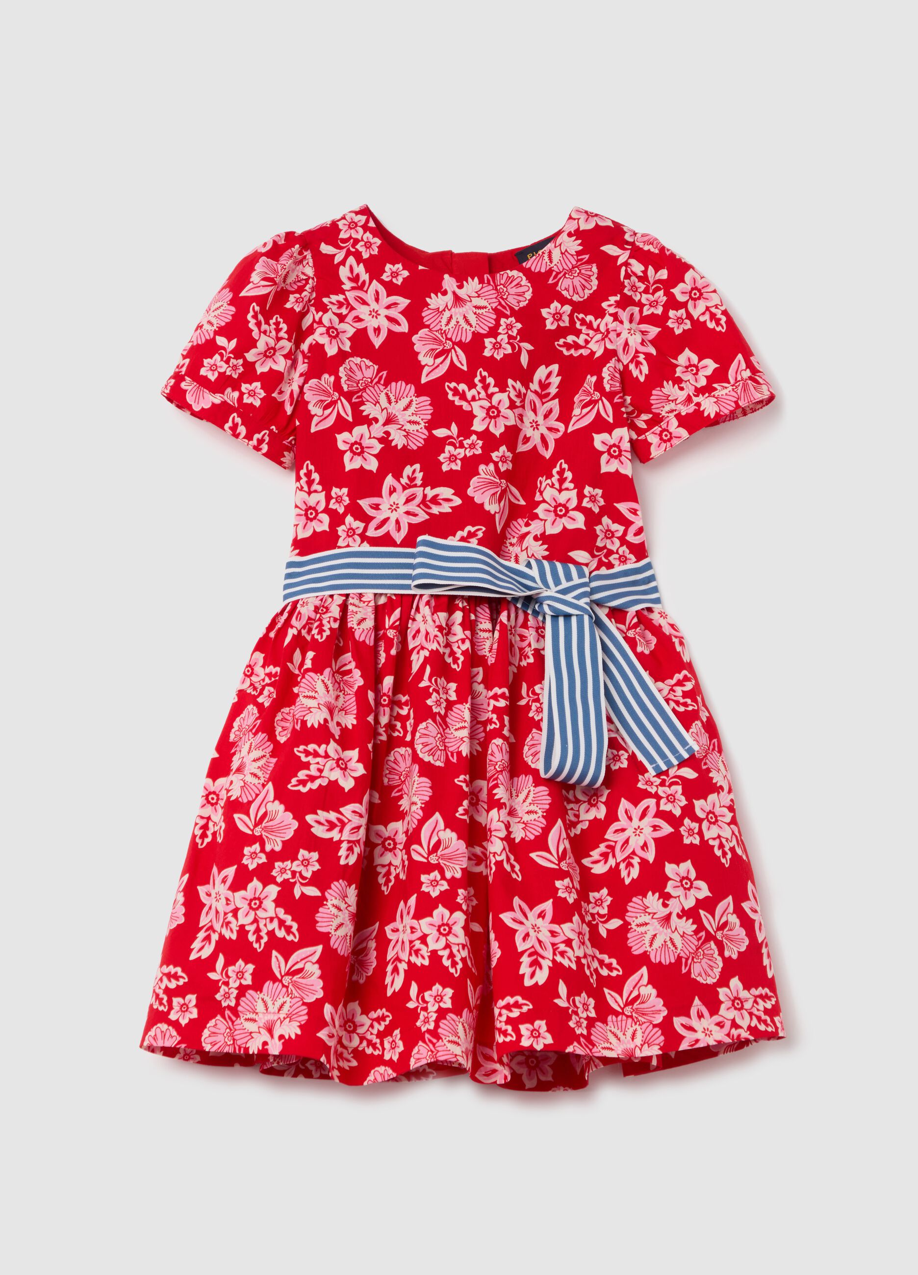 Floral dress with striped belt